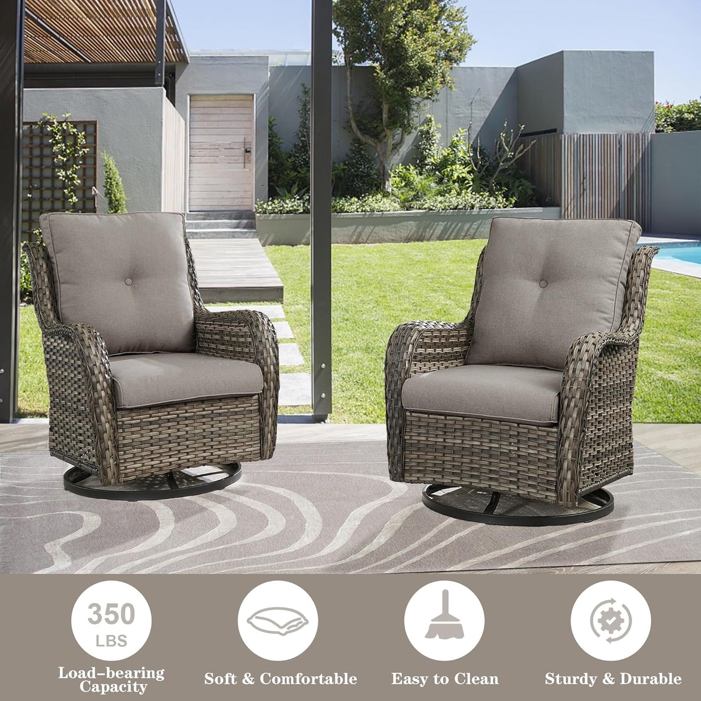 3 PCS Patio Furniture Set - Mixed Grey Wicker Swivel Rocking Chair Set with Side Table