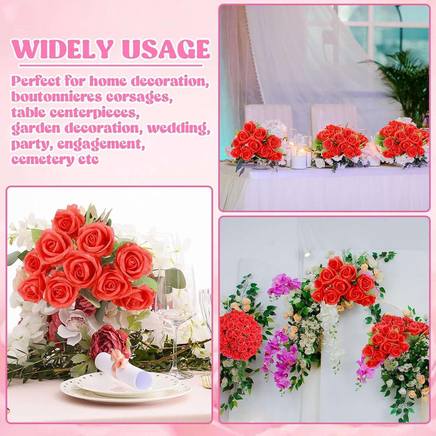 36 Pcs Silk Rose Bouquet Bridal Artificial Flowers,Fake Rose Long Stem Realistic Artificial Flowers Bulk for Wedding Bouquet Ball Arrangement Centerpiece Party Decor(red)