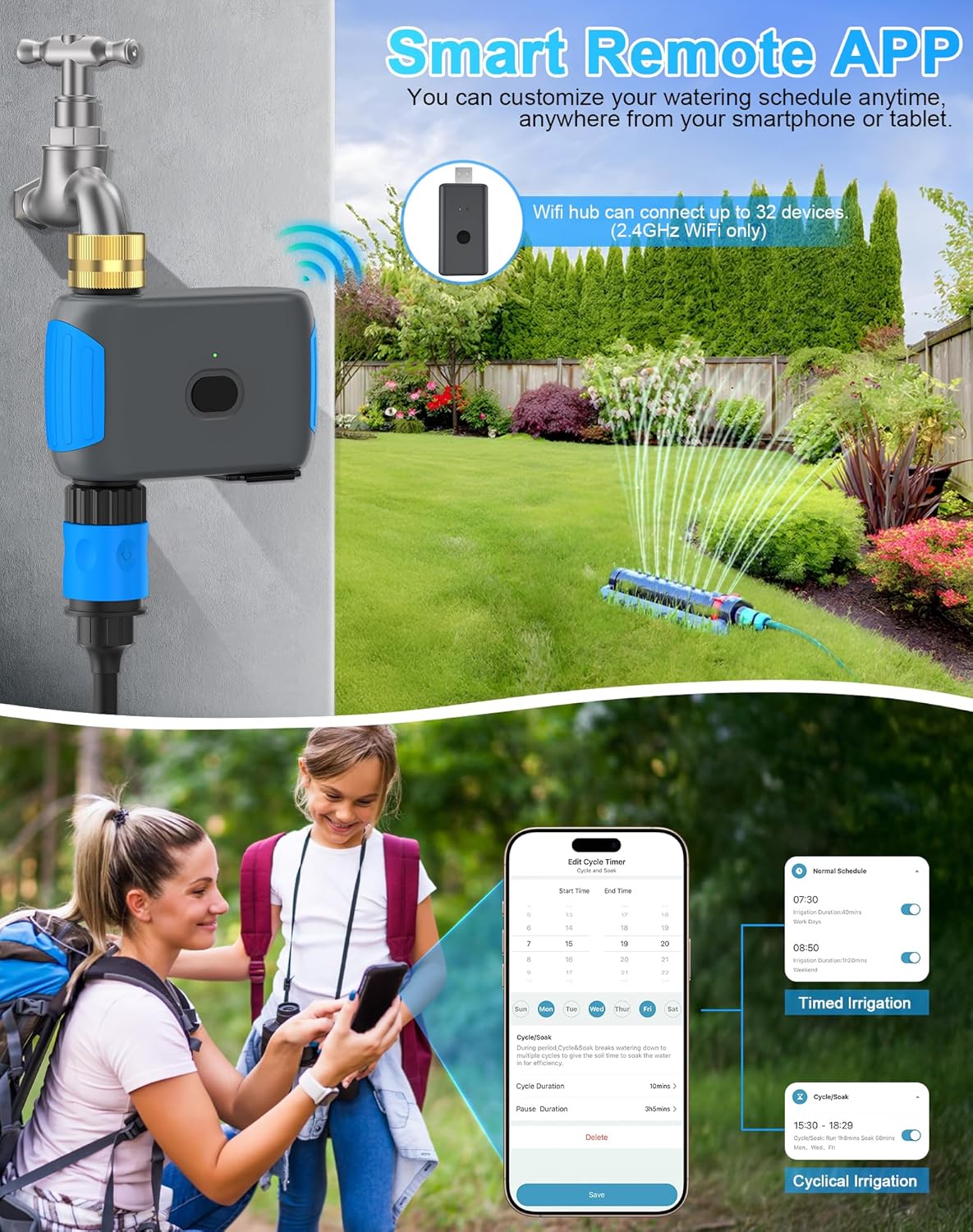 WiFi Sprinkler Timer, Smart Bluetooth Hose Timer, Programmable Automatic Irrigation System with Remote APP, Compatible with Alexa Google, Watering for Outdoor Garden Yard Lawn, 1 Outlet