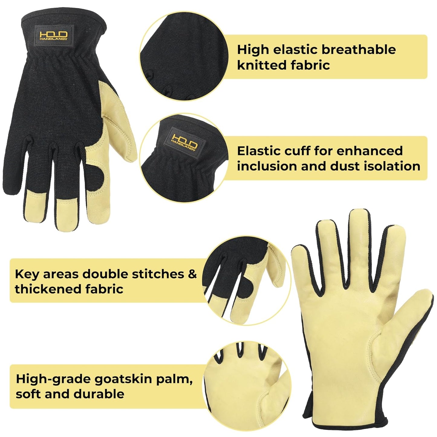HLDD HANDLANDY Mens Leather Gardening Gloves, Utility Work Gloves for Gardening, Yardwork, Construction, Mechanics