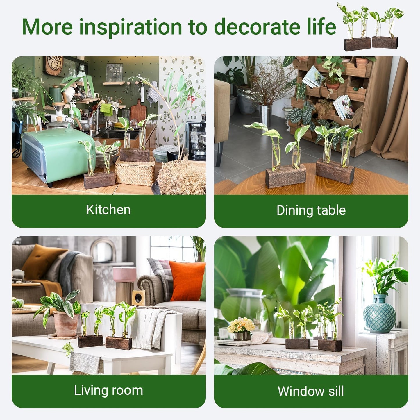 Ivolador Plant Propagation Stations 4 Test Tube Plants Terrariums in Wooden Stand Gifts for Plant Lovers for Hydroponic Plants Office Home Decor Hydroponic Vase Gift Box 2 Sets