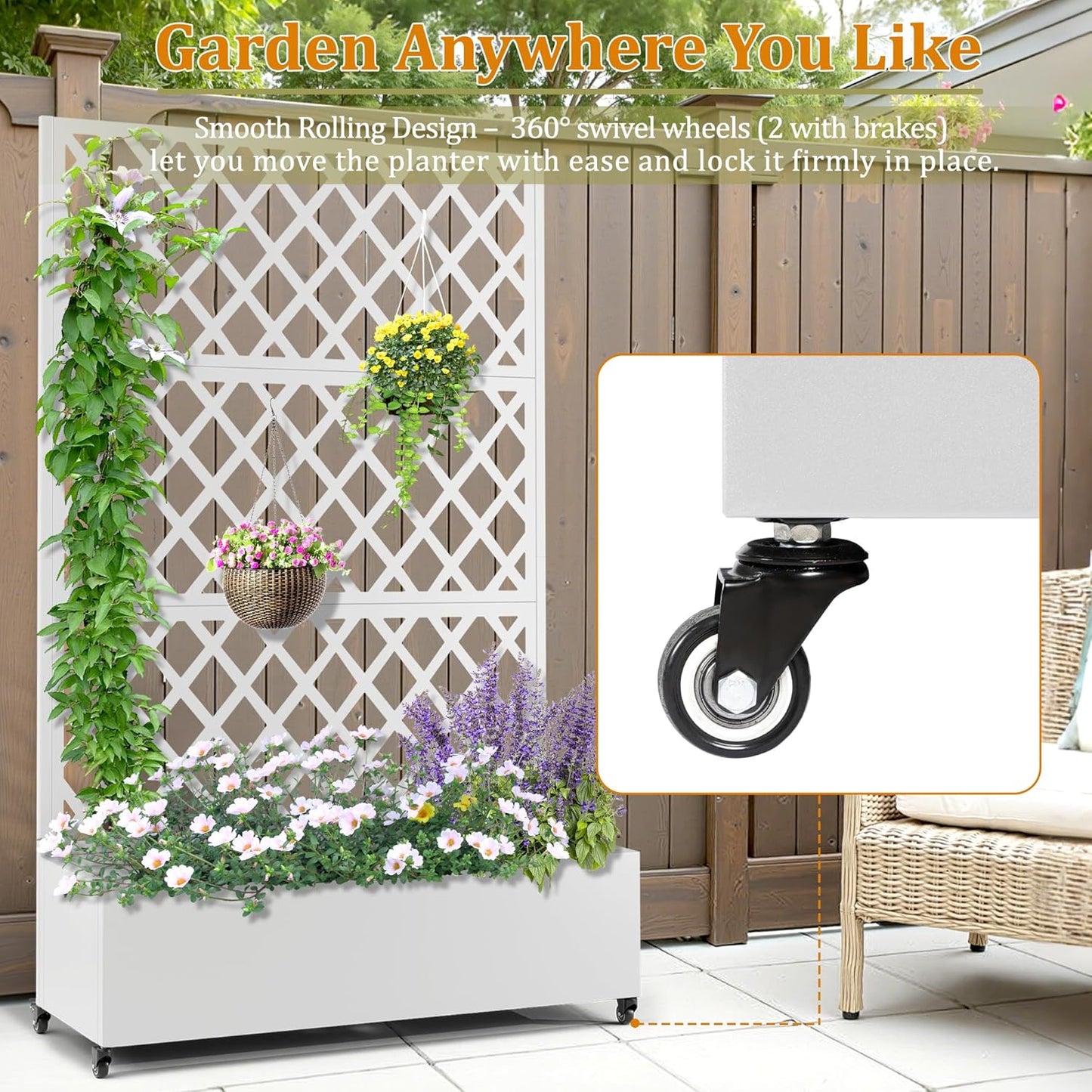 Metal Planter Box with Trellis, Heavy-Duty Raised Garden Bed for Climbing Plants, Drainage Hole, Outdoor Planter Box with Privacy Screen，47''L×16''W×71''H