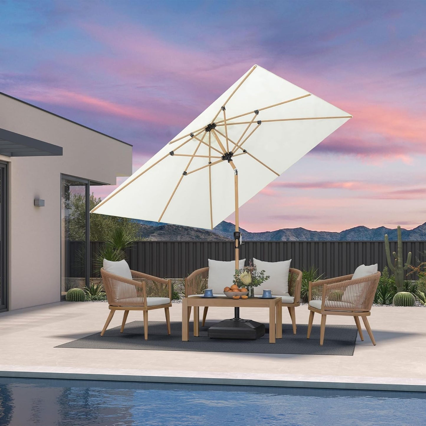 PURPLE LEAF 8' x 8' Square Patio Umbrella Market Umbrella Aluminum Outdoor Table Umbrella with Push Button Tilt & 8 Sturdy Ribs and Crank Square Outdoor Umbrellas for Pool Backyard Deck, Cream