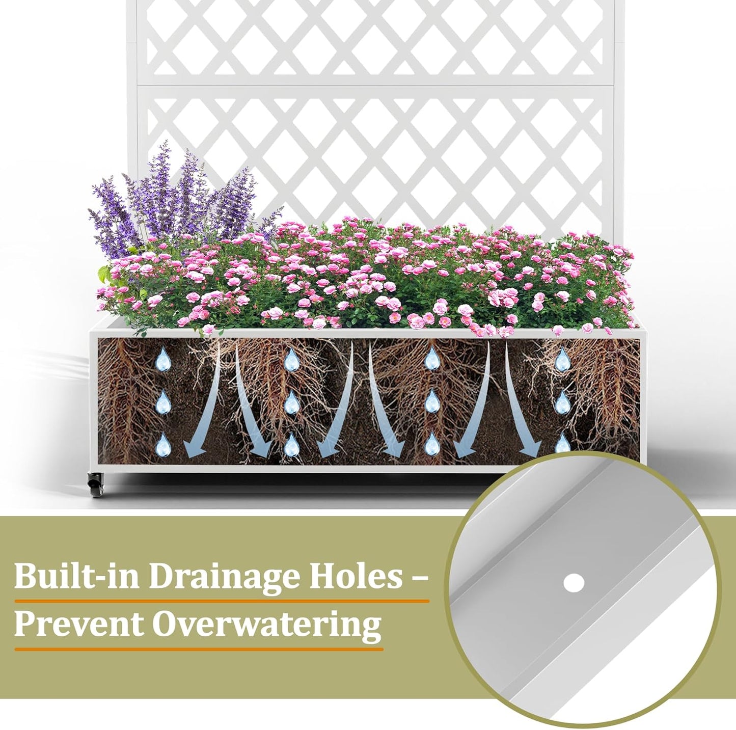 Metal Planter Box with Trellis, Heavy-Duty Raised Garden Bed for Climbing Plants, Drainage Hole, Outdoor Planter Box with Privacy Screen，47''L×16''W×71''H