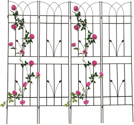 4 Pack Metal Garden Trellis 71" Black Fence Rustproof Garden Trellis for Climbing Plants Support Roses Flower Outdoor Lawn, Brown