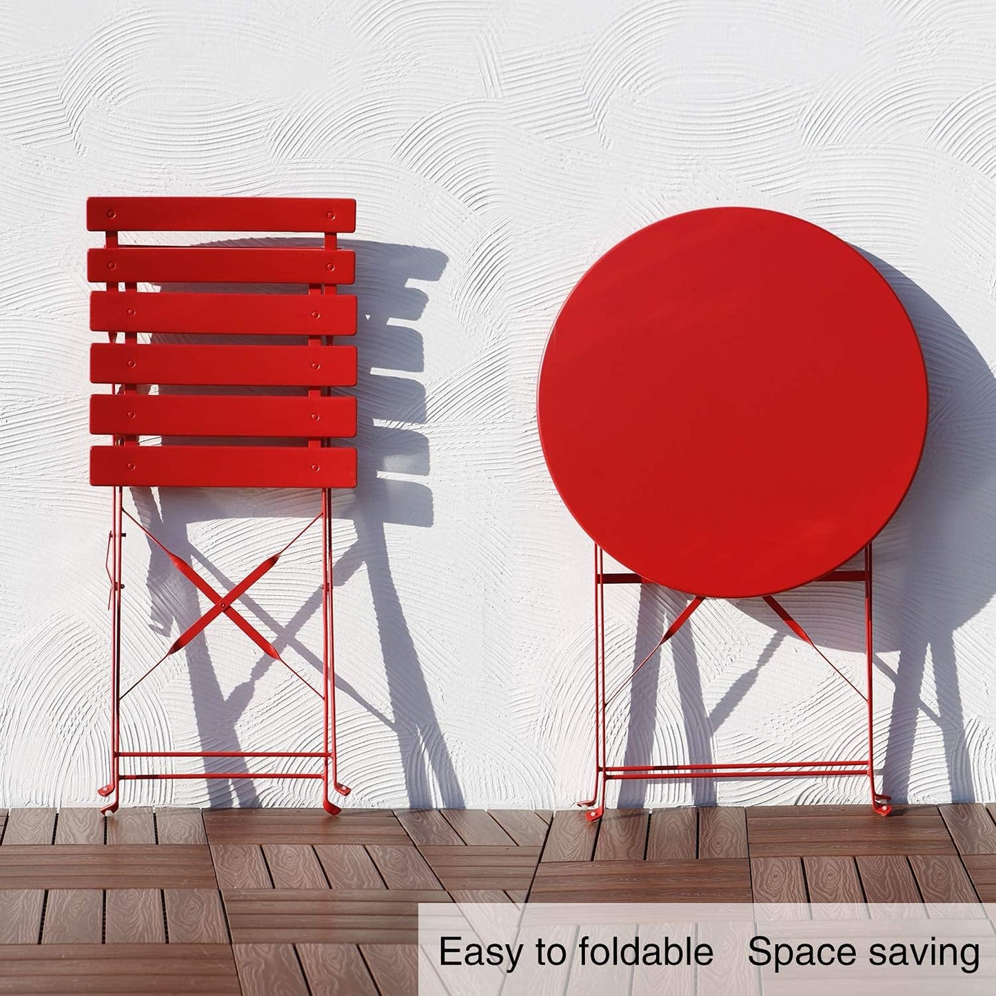 Grand patio 3-Piece Folding Bistro Set, 2 Chairs and 1 Table, Weather-Resistant Outdoor/Indoor Conversation Set for Patio, Yard, Garden -Dark Red