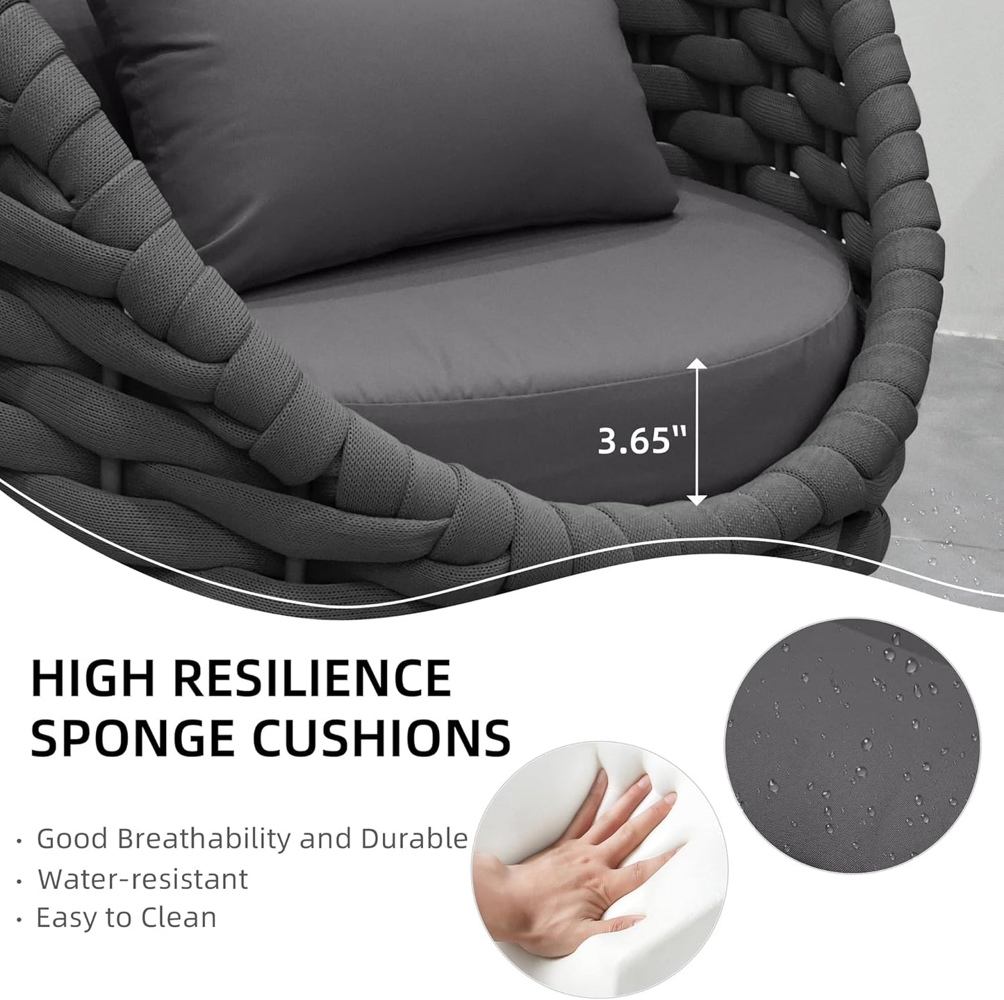 TWT 6 Pieces Patio Sofas All-Weather Teslin Rope Balcony Furniture with Cushions & Pillows, Patio Couch Outdoor Patio Furniture Set for Indoor, Balcony, Backyard, Poolside, Dark Grey