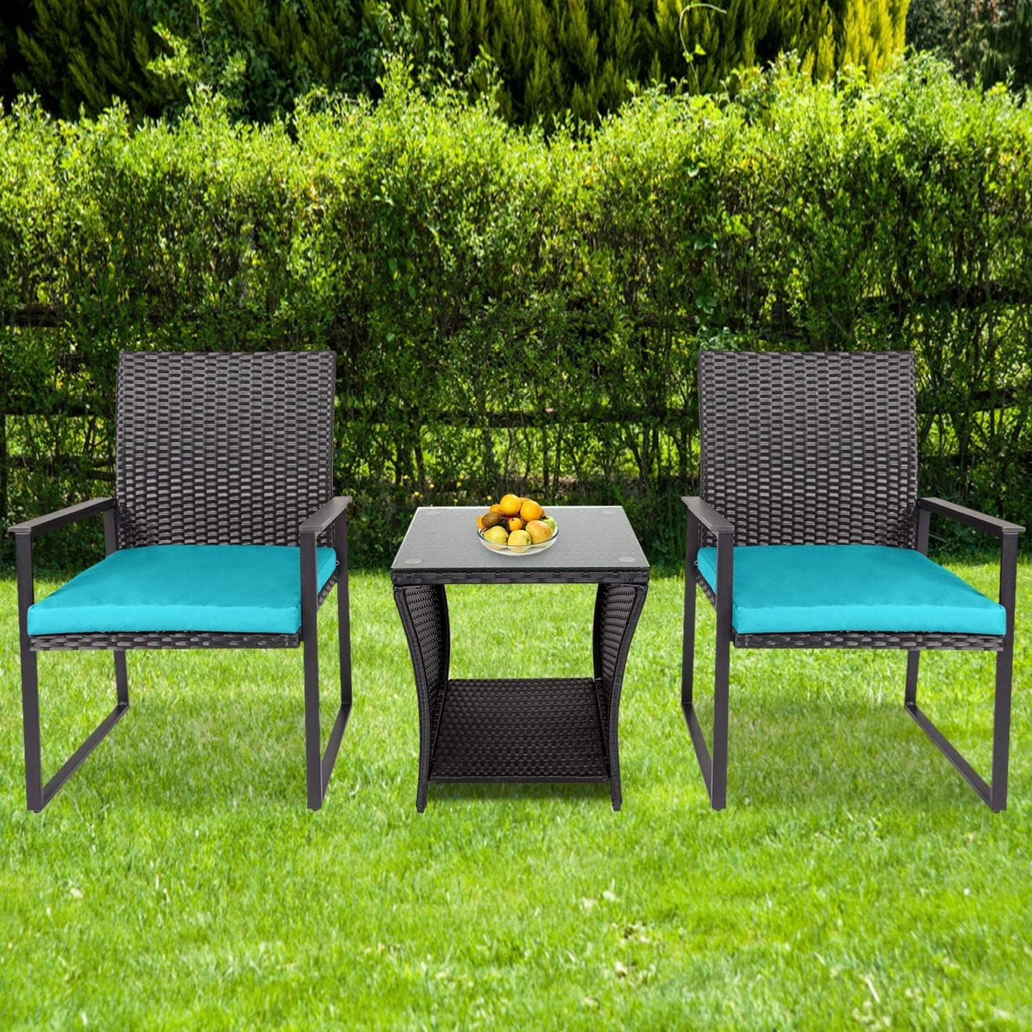 Outdoor Small Patio Table - PE Rattan Coffee Table, Wicker Side Table for Patio, Balcony & Porch, Durable & Iron Frame (2, Dark Black)