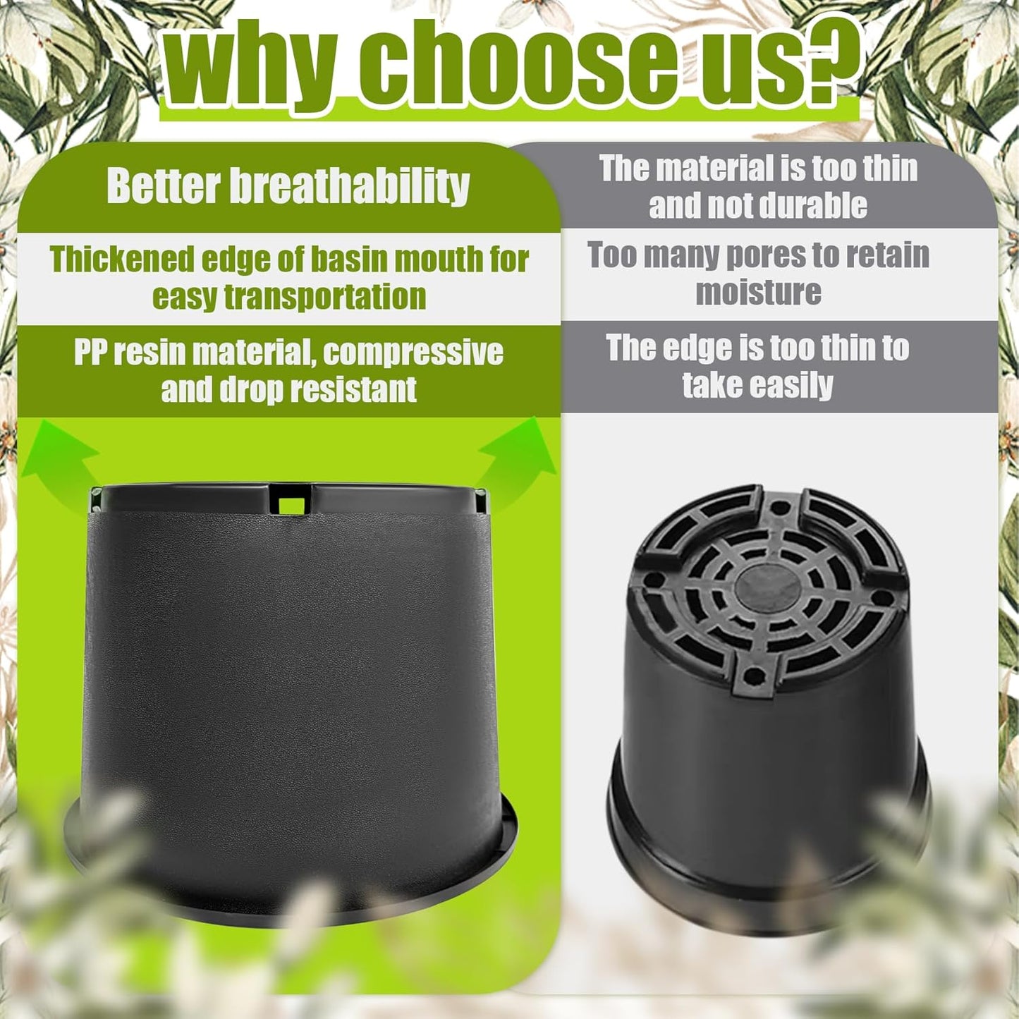 7 Gallon Nursery Pots Plastic Container Injection Molded Pot for Plants Flexible with Drainage Holes Suitable for Plants Soil Growers or Hydroponics Black 10 Pcs