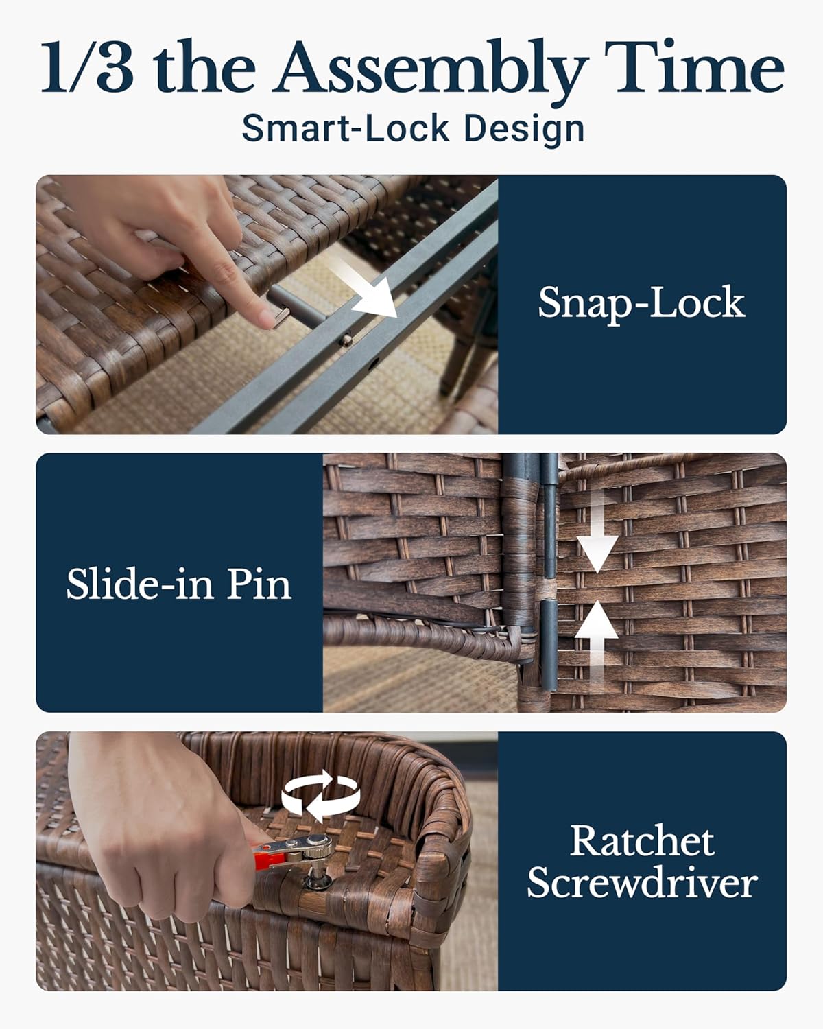 HILLGA Luxury Patio Furniture Set with 6-Inch Thick Cushions, High Back Outdoor Swivel Rocker Chairs and Table, 3-Piece All Weather Conversation Set for Porch Deck Balcony Yard, Dark Grey (V3)