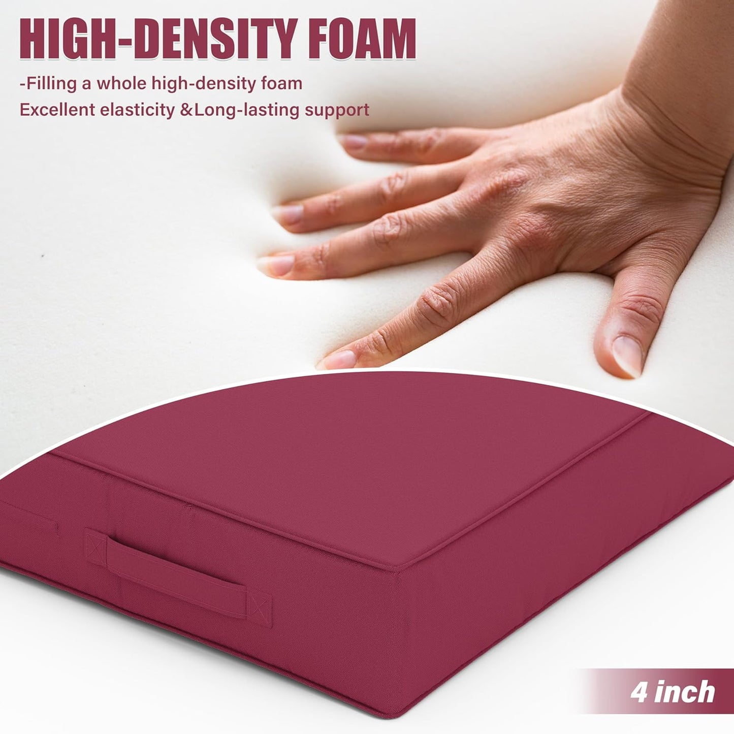 Patio Chair Cushions 18.5 X 16 X 4 Inch Waterproof Outdoor Seat Cushions for Patio Furniture, Outdoor Sofa Couch Pads with Ties & Handle, Set of 2, Fuchsiared