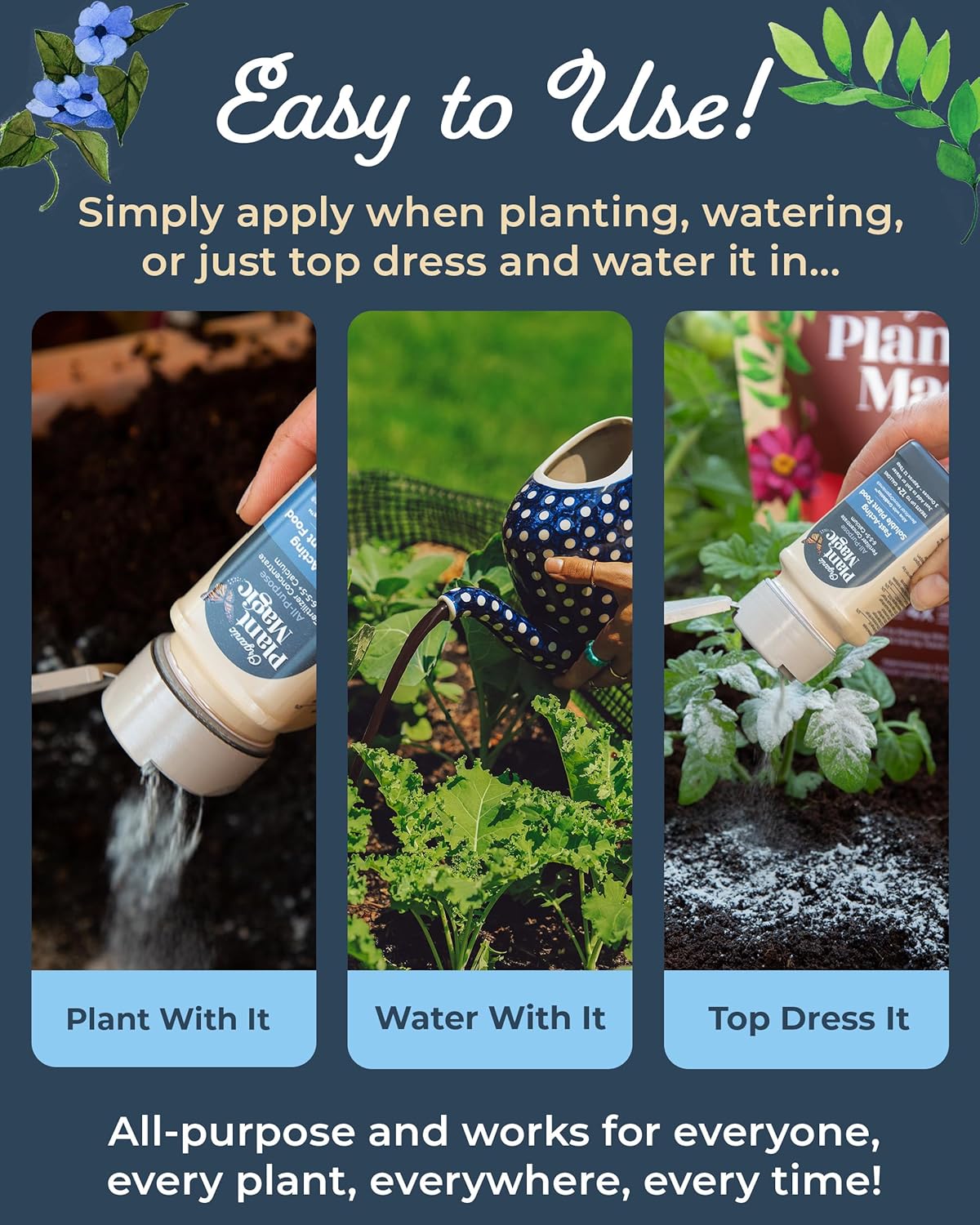 Organic Plant Magic - Truly Organic™ Easy to Use Soluble Plant Food Shaker: All-Purpose Fertilizer Concentrate for All Flower Vegetable Herb Fruit Tree Indoor Garden & House Plants [One 3 oz Shaker]