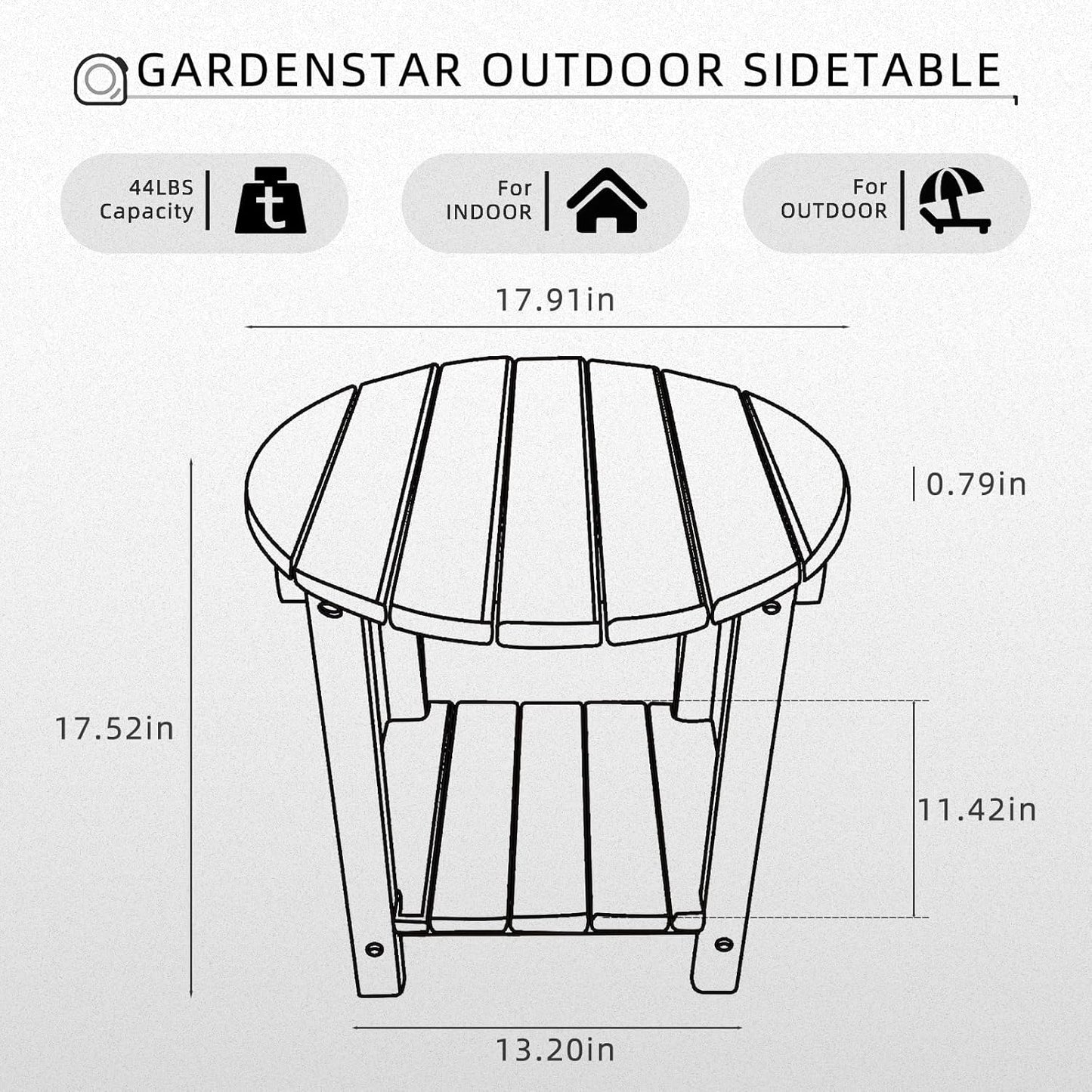Adirondack Round Outdoor Side Table 2-Tier Storage Patio Side Table, HDPE End Tables for Backyard Pool Porch Garden Lawn (White)