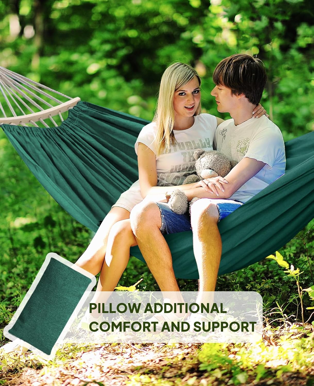 Chihee Cotton Hammock Large Soft Breathable Camping Hammock Holds Up to 660lbs Portable Tree Hammock with Detachable Spreader Bar Pillow 2 Strong Webbings 2 Carabiners Patio Garden Indoor Outdoor