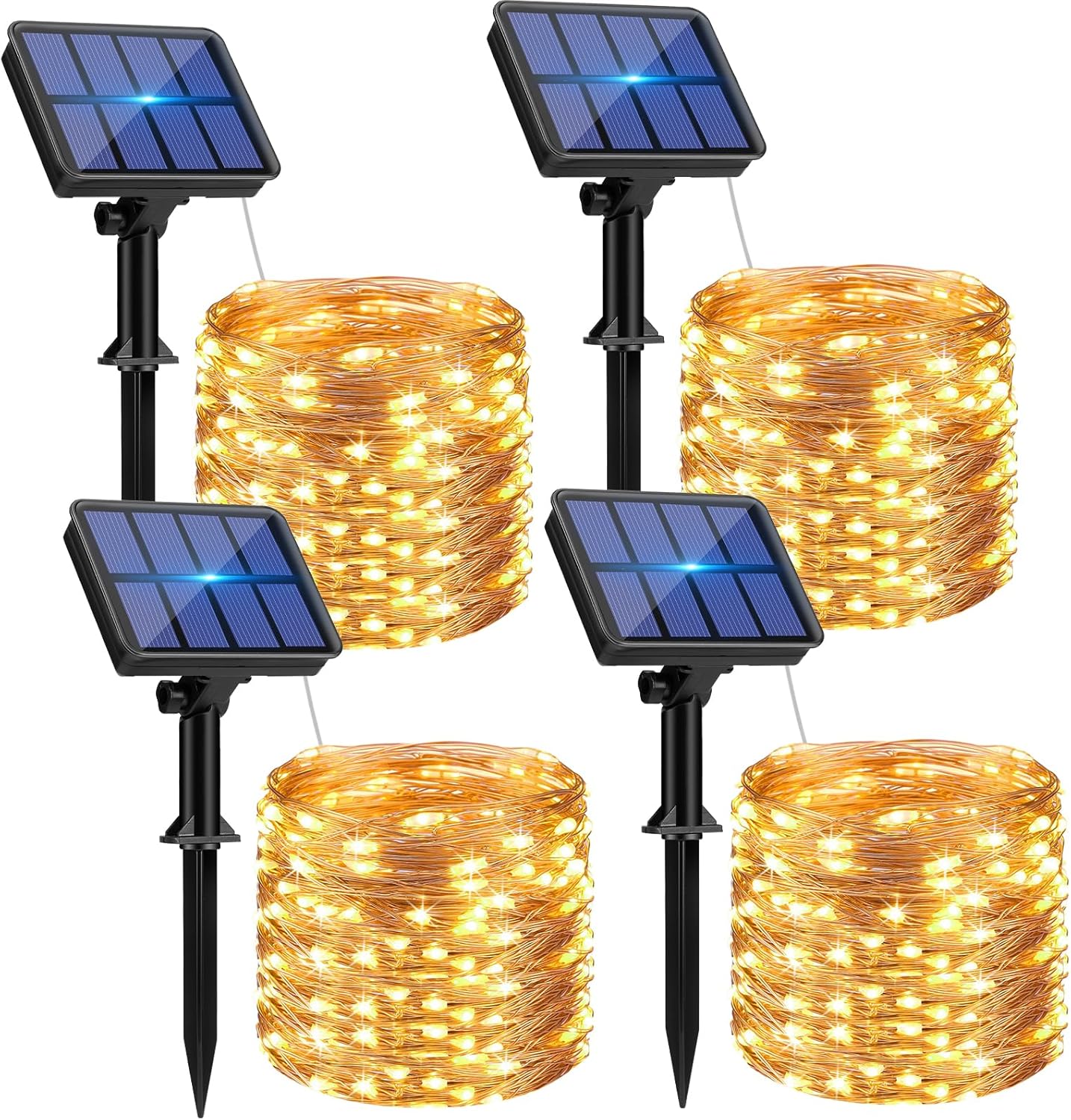 4 Pack Solar String Lights Outdoor - 320LED 132FT Solar Fairy Lights Waterproof 8 Modes, Copper Wire Solar Powered Twinkle Lights for Outside Tree Garden Christmas Wedding Party Decor (Warm White)