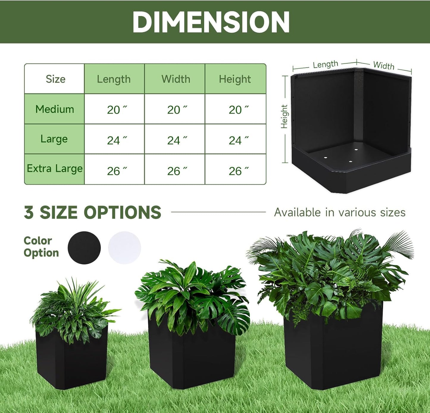 Steel Planter Box-24"x24"x24"-Large Square Planter Box-Outdoor Indoor-Cube Steel Planter Heavy Duty Black Metal Planter Flower Pot Commercial Residential for Home Garden Porch Hotel Patio