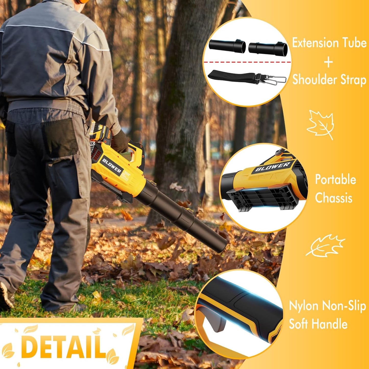 Leaf Blower Cordless (Upgraded) - 630CFM/160MPH, 21V Powerful Electric Cordless Leaf Blower with 2 x 4.0Ah Batteries and Charger, Battery Powered Leaf Blowers for Lawn Care, Patio, Yard, Dust, Snow