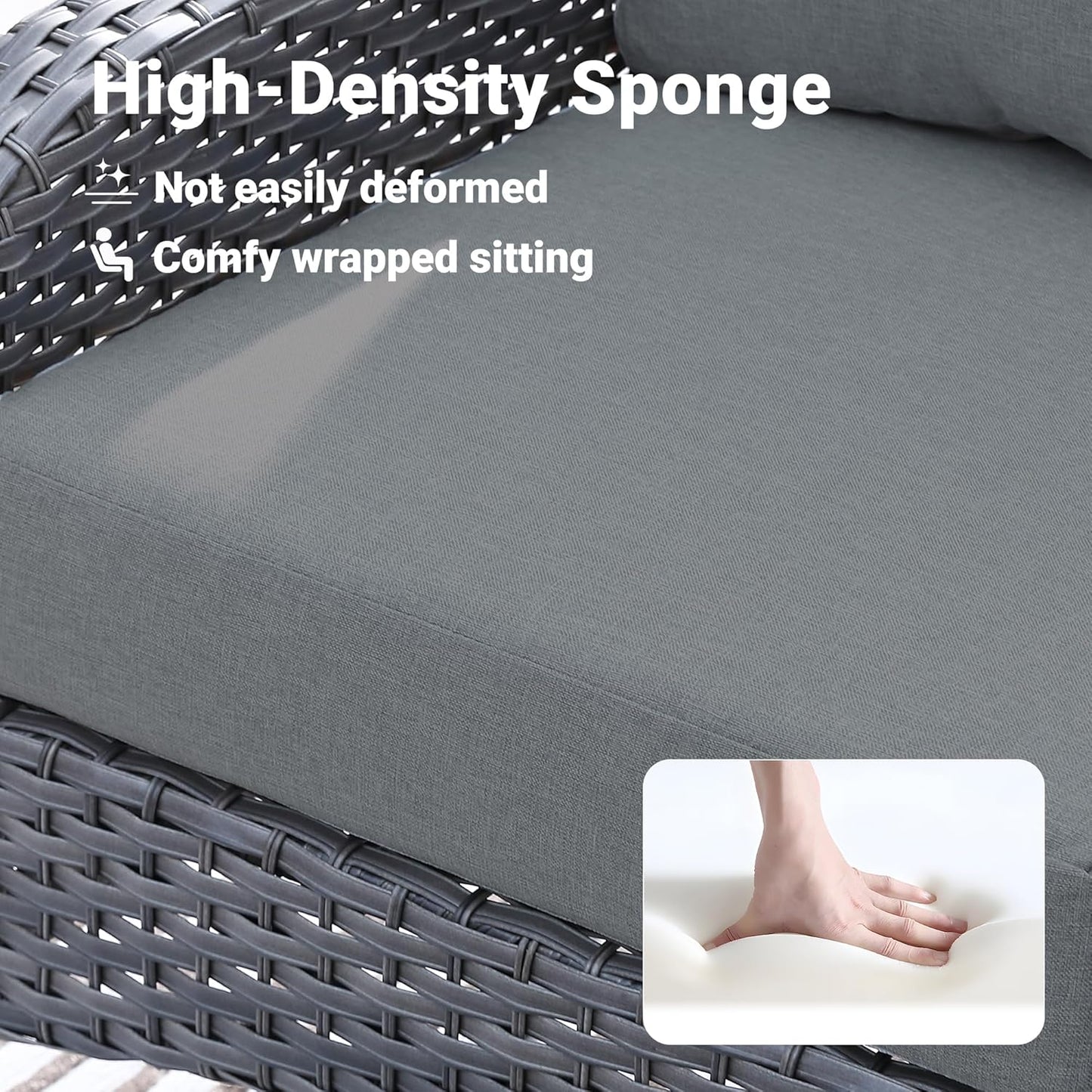 ovios 4 Pieces Patio Furniture Set with 25" Fire Pit, Outdoor Wicker Chairs of 4, All Weather High Back Rattan Chairs 4-Seater with Comfy Cushions, Dark Grey