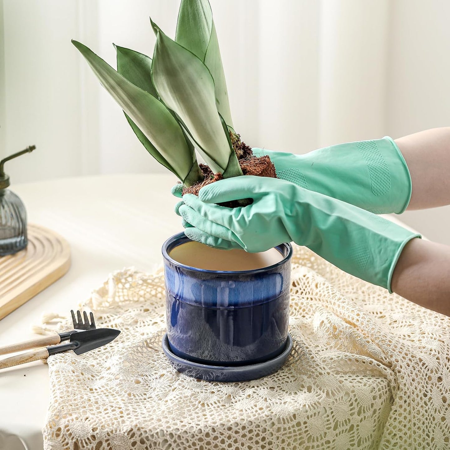 5.8 Inch Plant Pot: Ceramic Planter with Drainage Hole & Saucer - Gradient Blue Flowerpot for Indoor & Outdoor Plants with Separate Tray