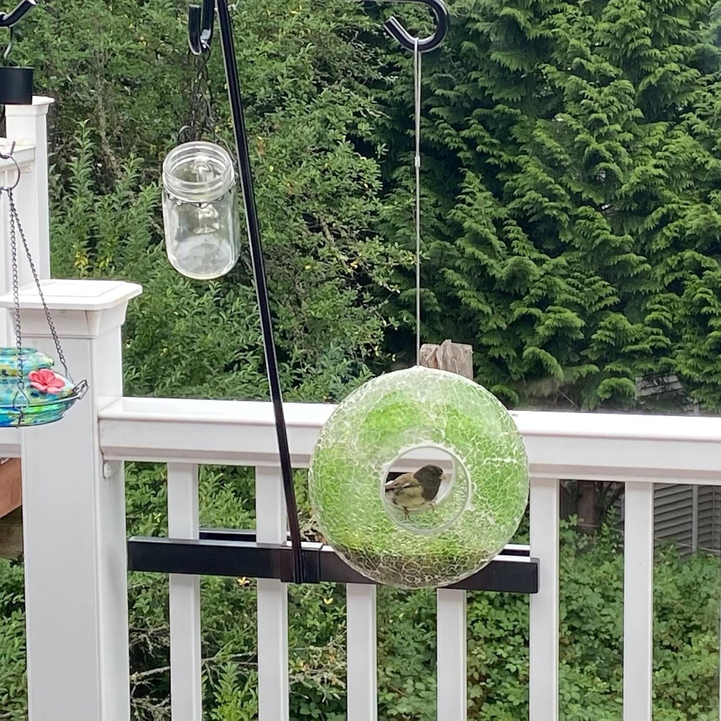 Fly Through Wild Bird Feeder Garden Hanging Bird Feeder Mosaic Circle for Outdoor Decoration,Green