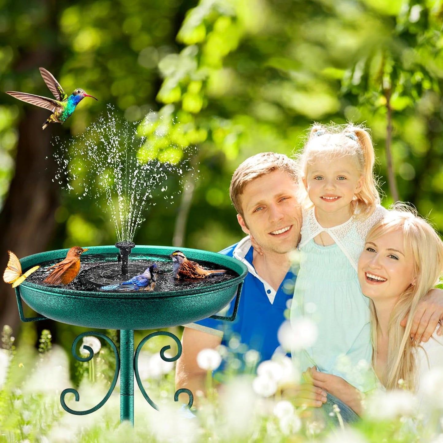 Daoeny 35In Metal Bird Bath for Outside, Vintage Freestanding Birdbaths & Birdfeeder, Bird Baths Feeder Bowl for Outdoors Garden Patio Yard Lawn Decor, Upgraded 5-Pronged Base (Green)