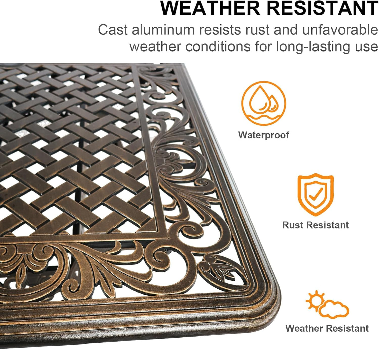 5 Piece Outdoor Dining Set, Cast Aluminum Patio Dining Set for 4 Person, Patio Furniture Set with 59" Rectangle Patio Table(2.56" Umbrella Hole) and 4 Chairs