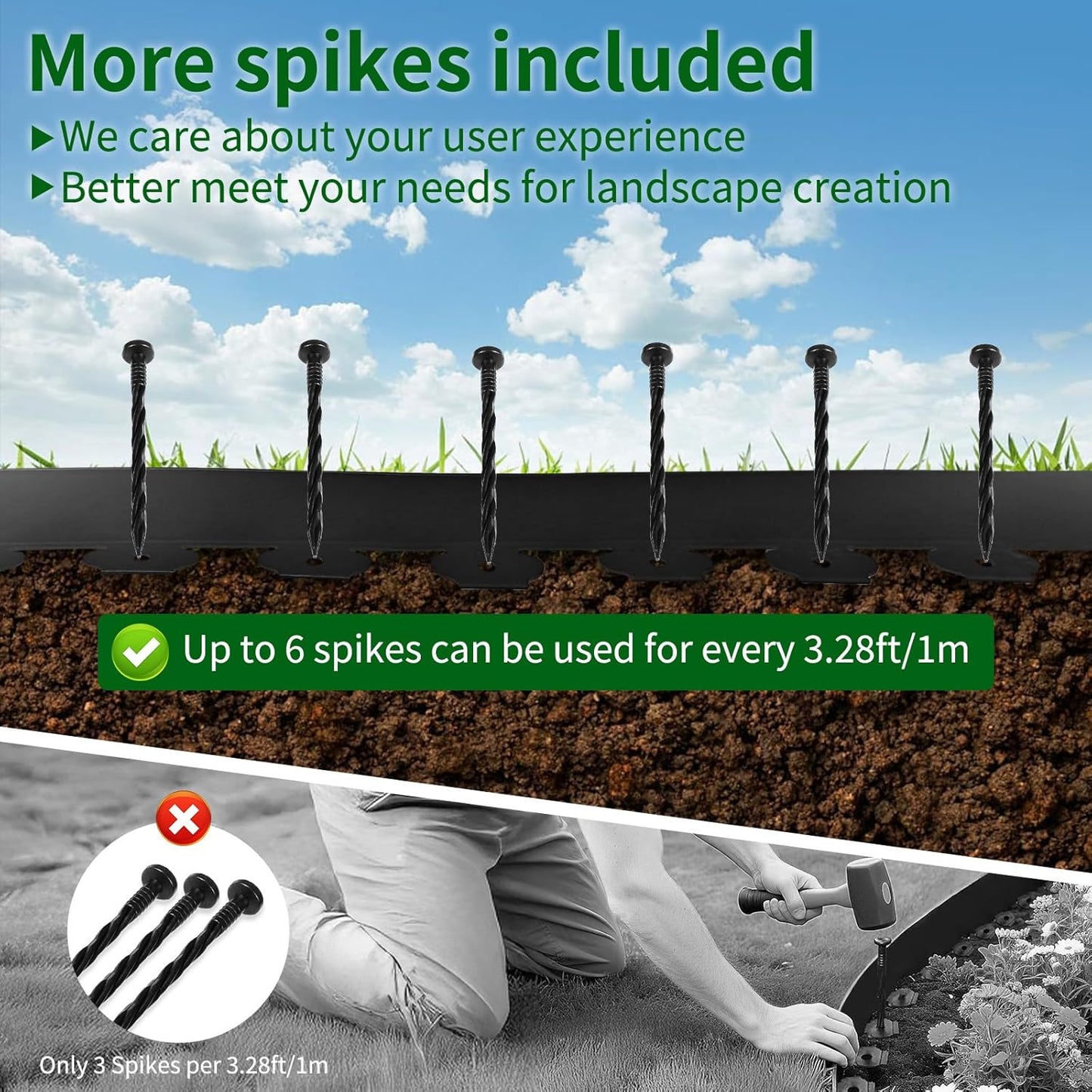4 in x 25 Ft Garden Landscape Edging, No Dig Garden Edging Border Kit with 46 Pcs Spikes for Flower Bed Lawn Yard Grass Brown