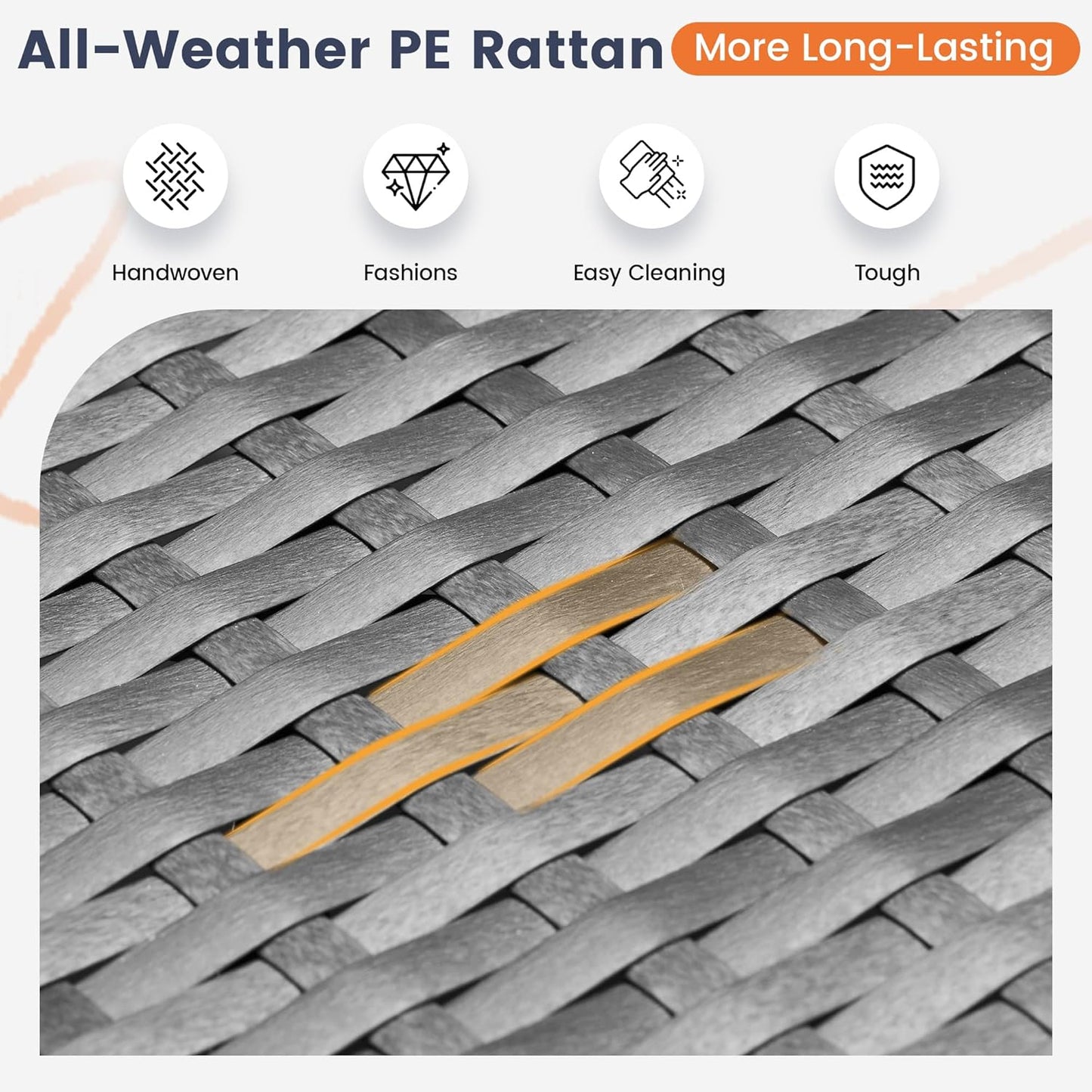 UDPATIO Patio Furniture Set with Fire Pit Table, 8 Inch Armrest Outdoor Sectional Sofa, 7 Piece Wicker Outdoor Furniture Conversation Sets with Waterproof Cover for Backyard Deck(Grey/Black)