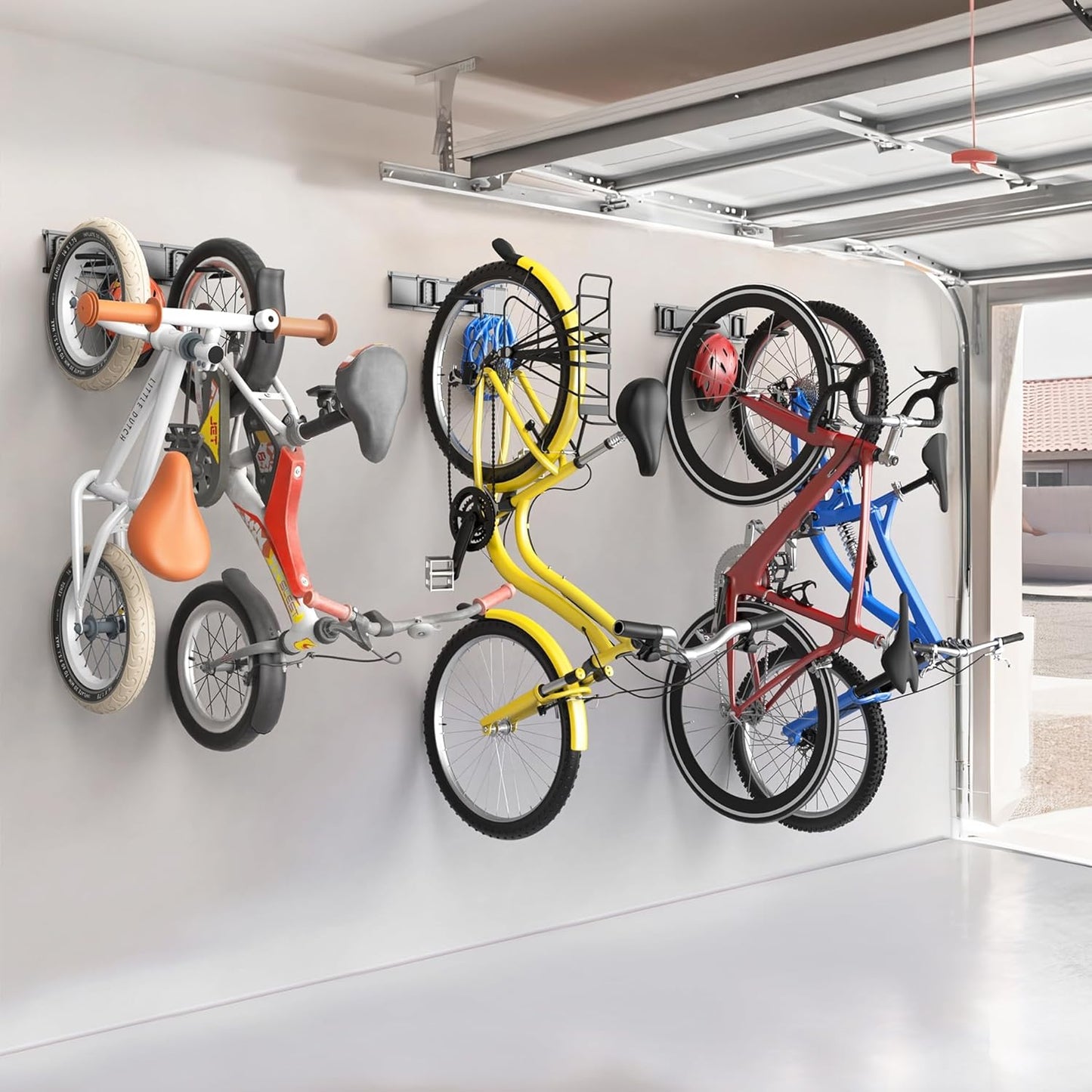 TORACK Wall Mounted Bike Storage Rack, Vertical Bikes Storage for Garage 5 Bikes Hangers for Wall, Modular Bicycle Storage Rack(3 Rails, 8 Hooks)