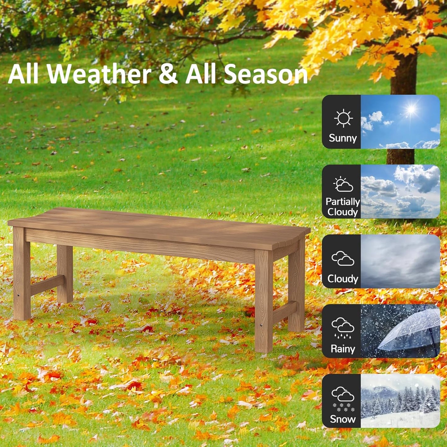 Outdoor Bench Set of 2, 2-Person Patio Backless Benches, HIPS Weatherproof Garden Bench That Never Rot and Fade, Suit for Backyard, Church, Patio, Deck and Entryway (Teak)