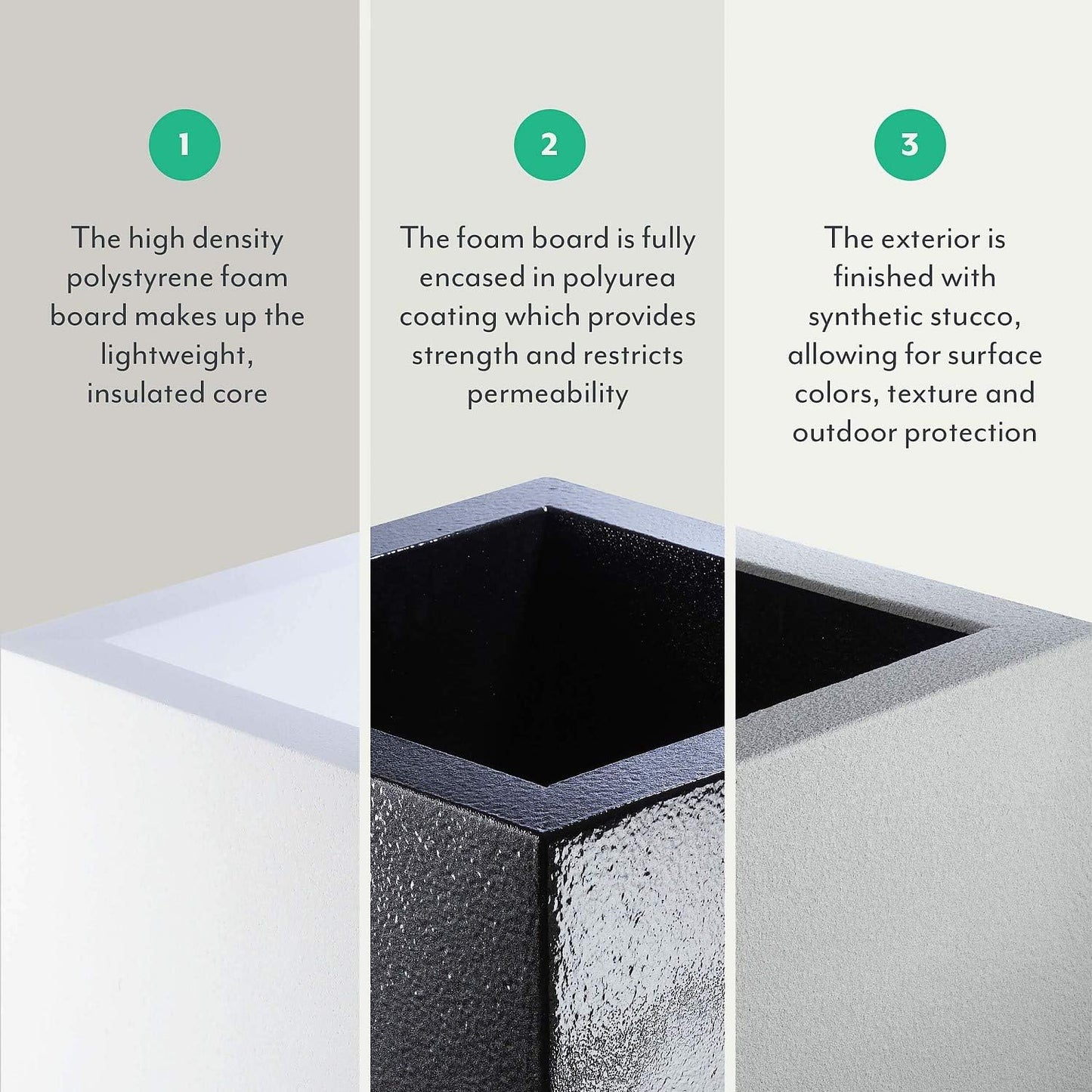 PolyStone Milan Tall Modern Outdoor/Indoor Rectangular Trough Planter, 46" L X 17" W X 19" H, Lightweight, Heavy Duty, Weather Resistant, Polymer Finish, Commercial and Residential (Concrete Gray)