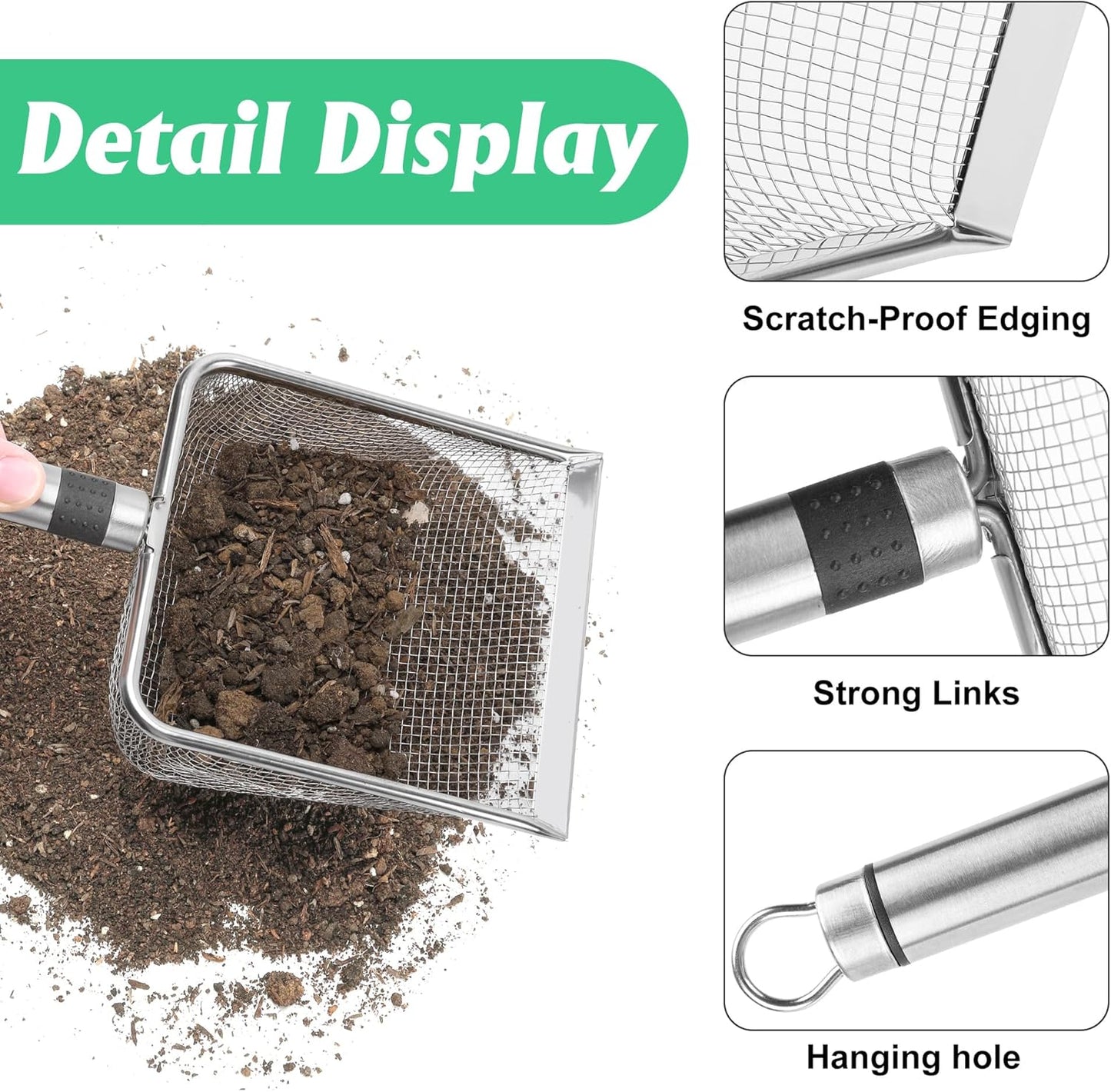 Adnee 2 Pcs Gardening Soil Sifter-Garden Sieve Sifter with Handle (3.8/5 mm Mesh)-Portable Gardening Sifter for Gradening Sand Soil Dirt Compost