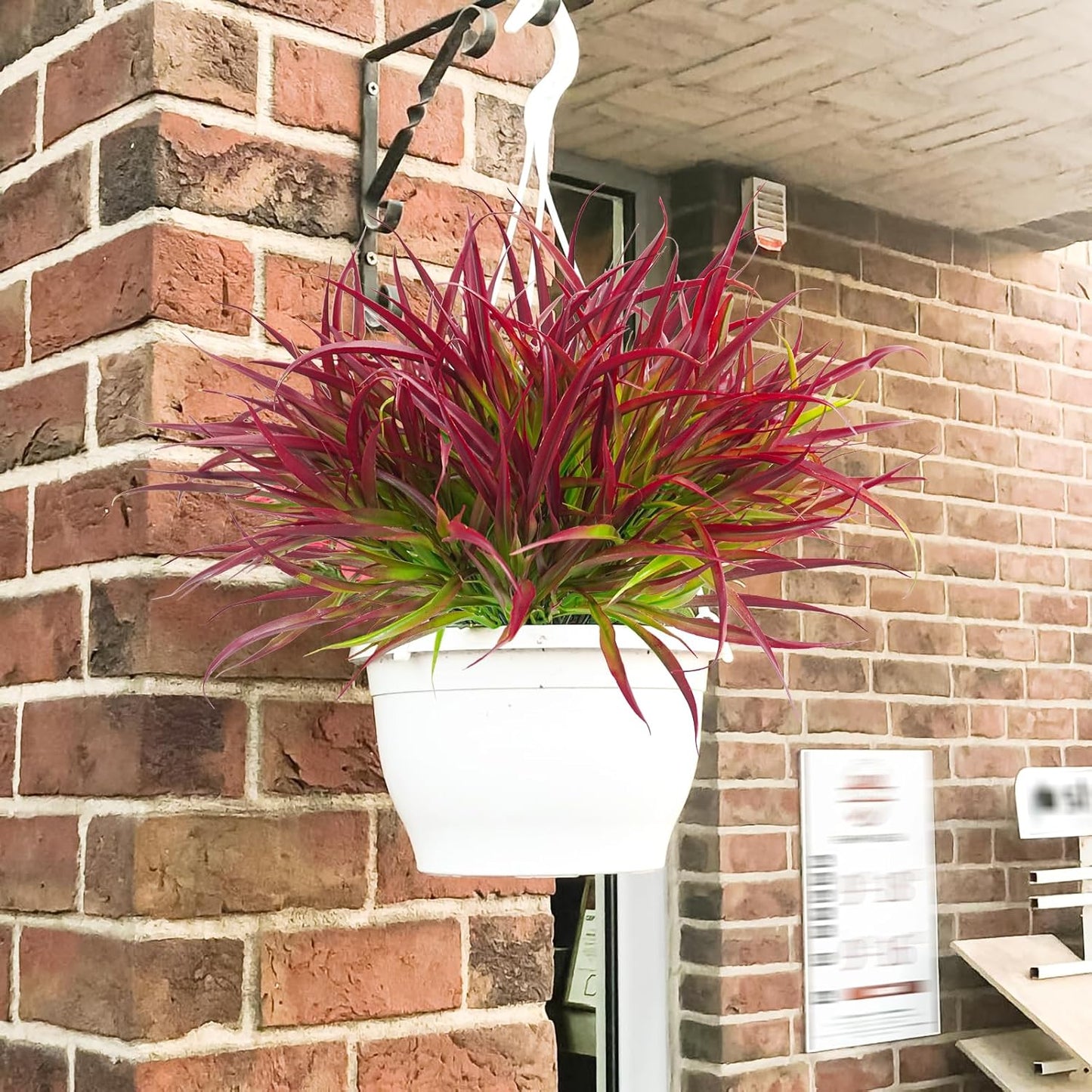 Uieke 12 Bundles Artificial Outdoor Plants UV Resistant Fake Grass Plants Faux Plastic Plants Greenery Shrubs for Home Garden Pathway Window Box Front Porch Spring Summer Decor, Deep Red