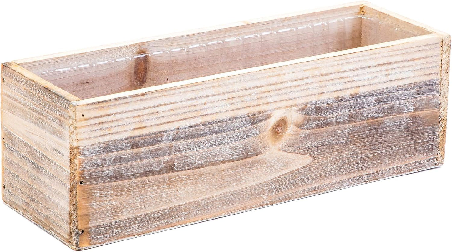 Wooden Planter Box, Whitewash with Plastic Liner l Garden Decor l Restaurant and Wedding Decorations l Wedding Bouquets, Table Centerpiece (12x4 Set of 4, Whitewash)