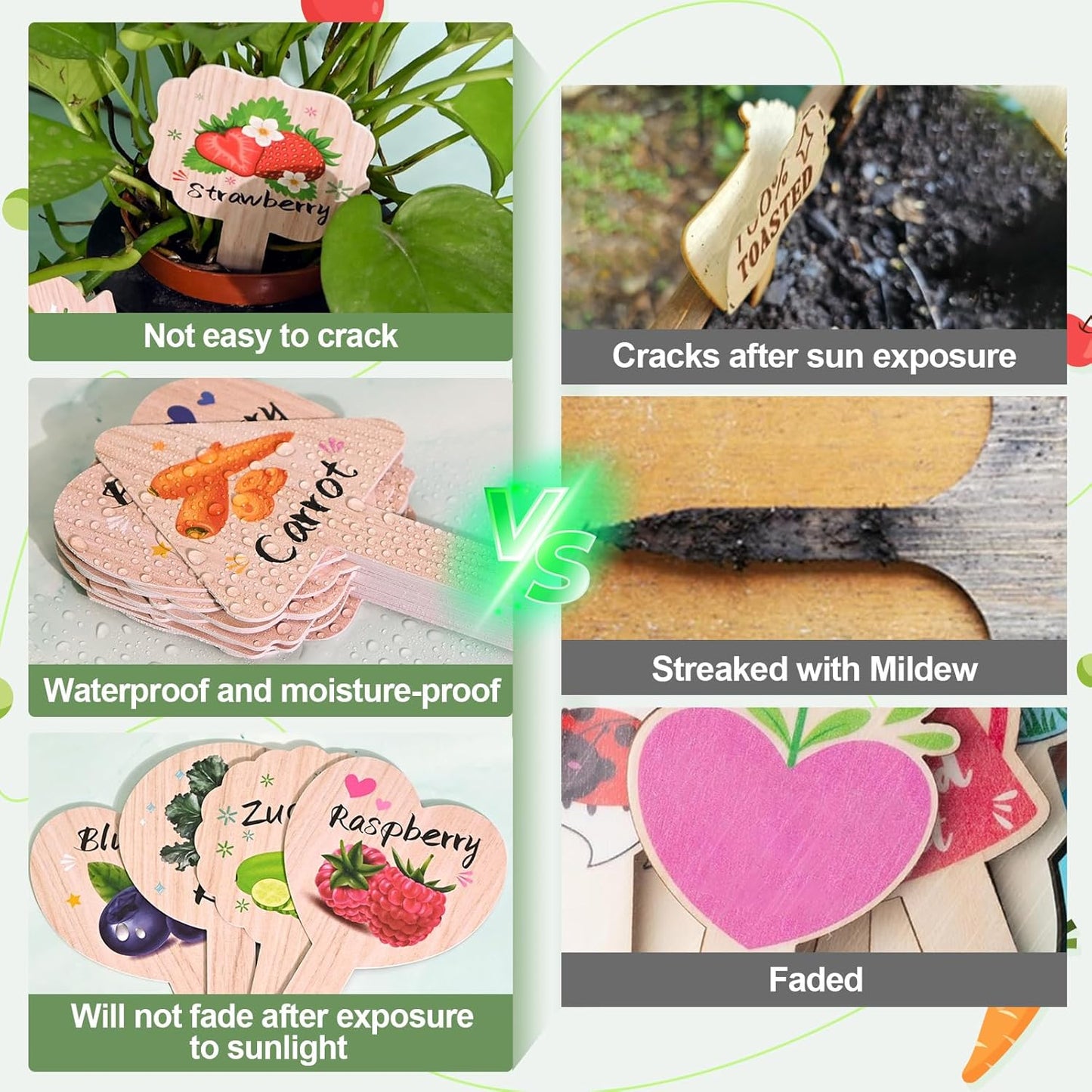 Vegetable Plant Label - 15PACK Garden Markers, Fruit Plant Labels for Outdoor Garden Waterproof, Plant Tags with Names, Indoor Patio Tags for Succulent Flowers Greenery Seedling