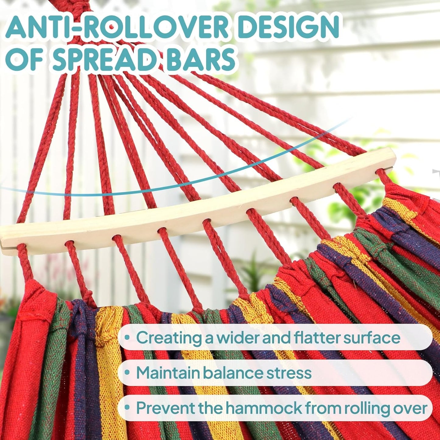 Anyoo Garden Cotton Hammock Comfortable Fabric Hammock with Spreader Bar Sturdy Hammocks Up to 450lbs Portable Lightweight Hammocks with Travel Bag for Camping Outdoor/Indoor Patio Backyard