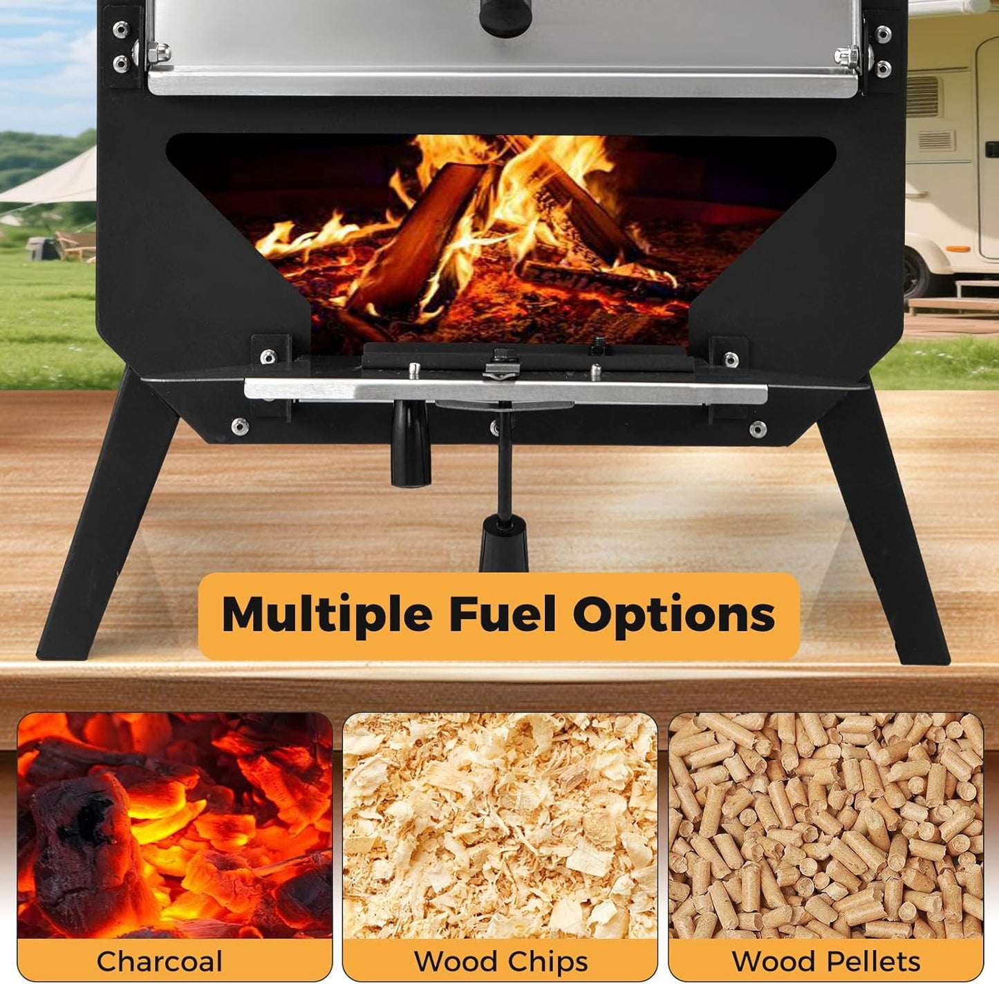 Happygrill Pizza Oven Outdoor, 12” Portable Wood-Fired Pizza Stove with Pizza Stone, Pizza Peel & Oxford Cloth Cover, Multi-Fuel Pizza Maker with Stainless Steel Roof for Patio Backyard Camping BBQ