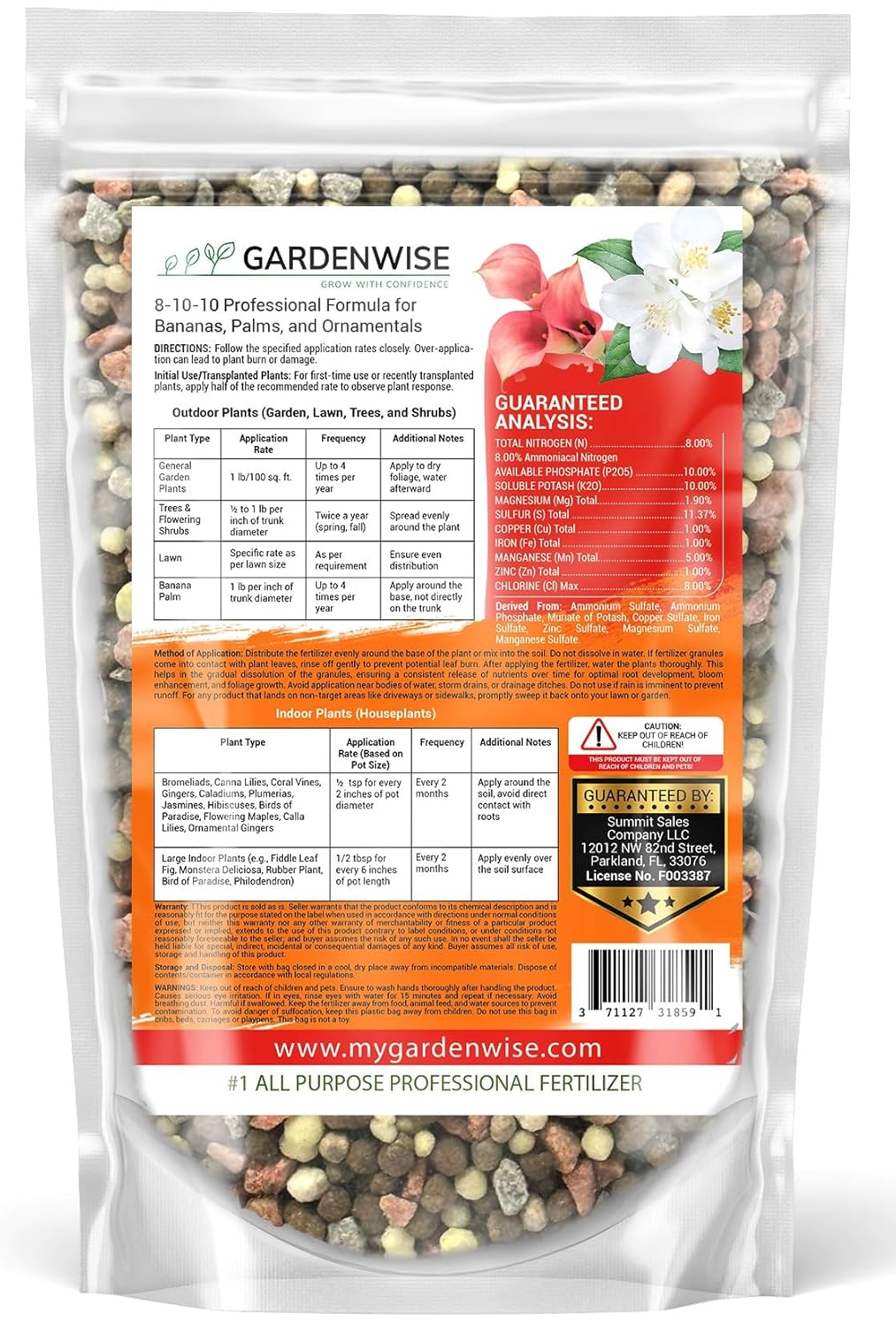 Elite 8-10-10 Professional Fertilizer for Banana, Flowering, and Fruit Trees, Ornamentals - Boosts Flowering & Fruiting - for Indoor & Outdoor Plants (5 QUARTS)