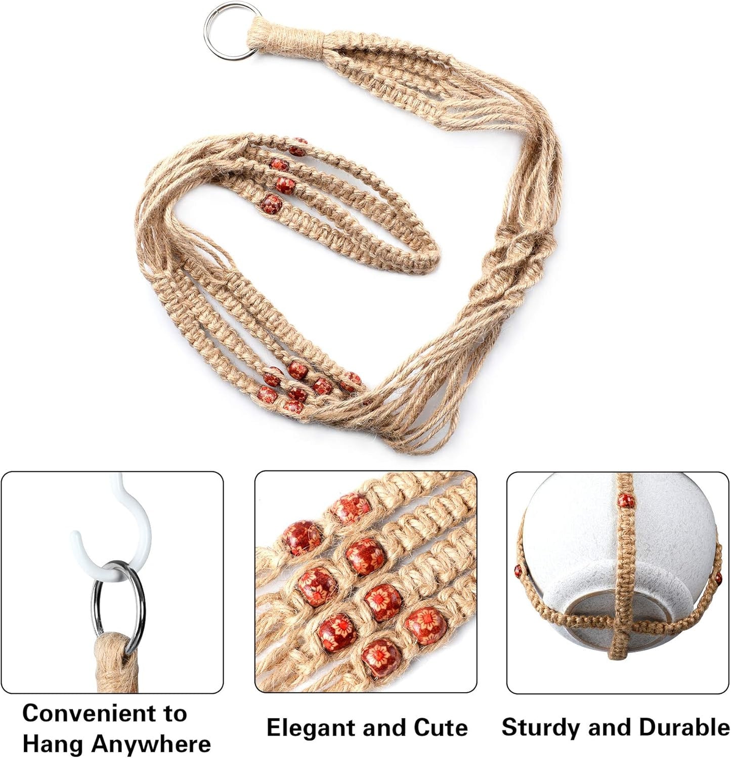 Augshy 2 Pcs Plant Hangers Hanging Plant Holder for Indoor Outdoor Decor Macrame Hanging Planter Basket with 4 Hooks(35 Inch)