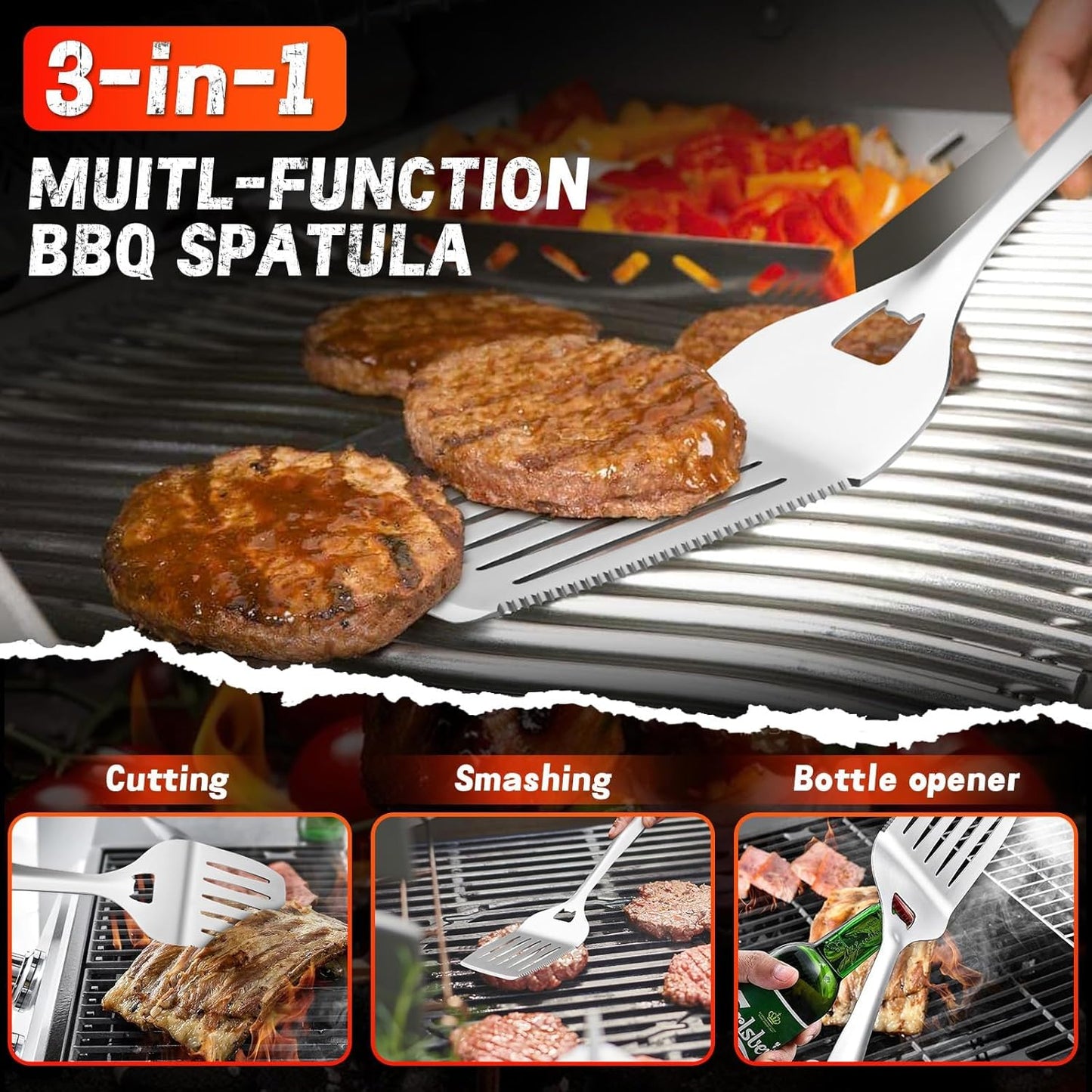 PURPLEBIRD Grill Set for Outdoor Grill 6 pcs - Heavy Duty Grilling Tools Set with Extra Long Handle, Stainless Grilling Accessories for Dad Gifts with Travel Bag, BBQ Utensils Kit for Outdoor Camping