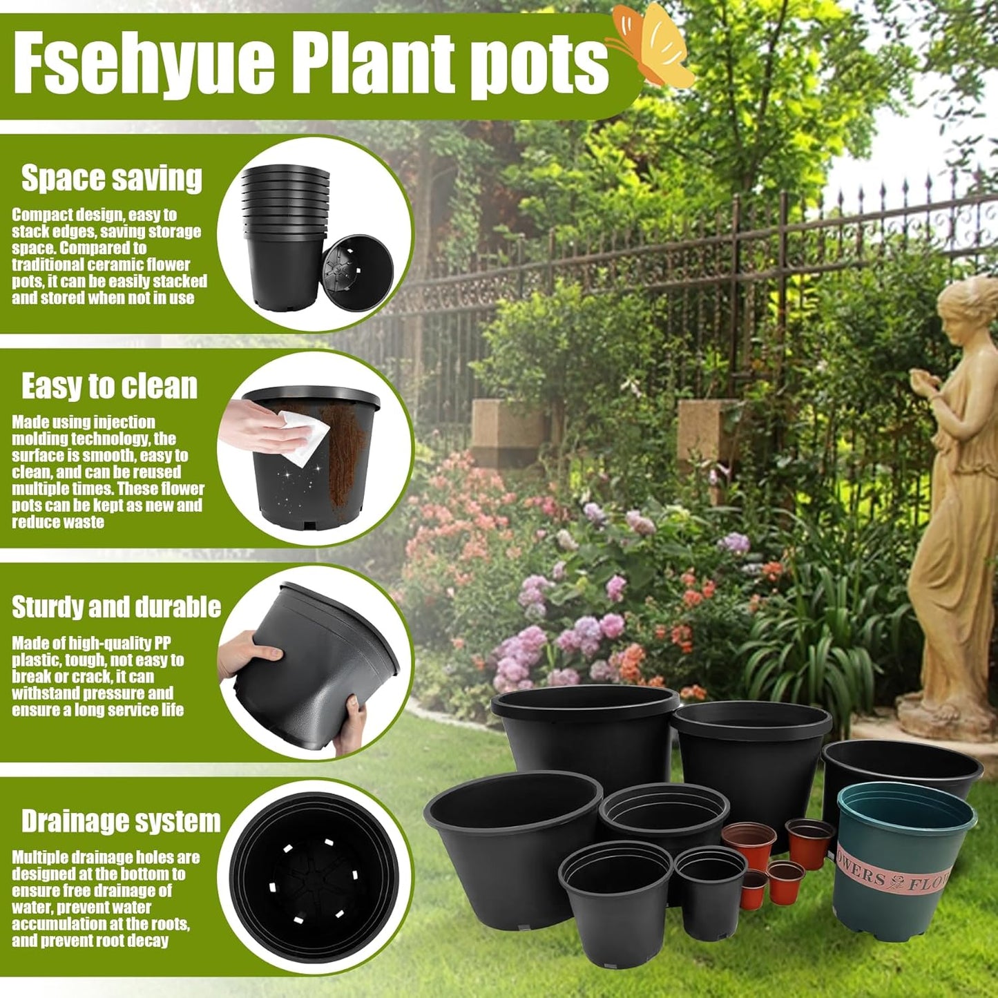 20 Gallon Nursery Pots Plastic Container Injection Molded Pot for Plants Flexible with Drainage Holes Suitable for Plants Soil Growers or Hydroponics Black 5 Pcs