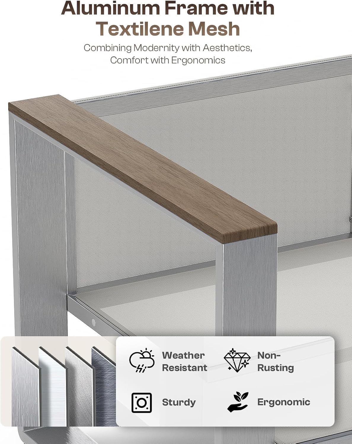 Outdoor Furniture Set, 5 Piece Aluminum Patio Furniture Set with Coffee Table, Wide Seat and Thick Cushions, Outdoor Patio Conversation Sets for Deck, Porch (LightGray)