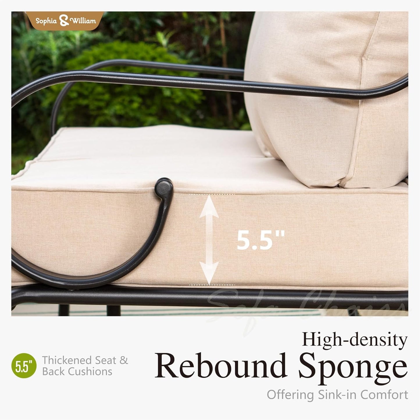 Sophia & William 6 Piece Patio Furniture Set, Outdoor Conversation Sets 7 Seat Clearance with 3-seat Sofa x 1, Rocking Chair x 4, Metal Coffee Table x 1 for Front Porch Lawn, Beige