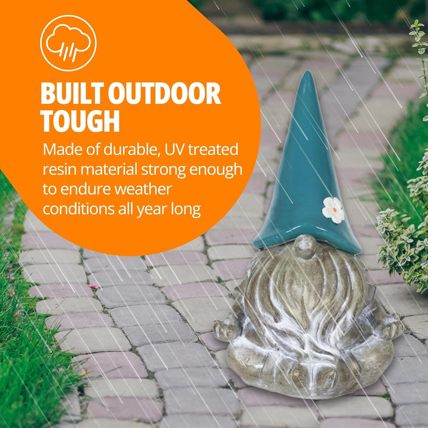 Exhart Garden Sculpture, Meditating Yoga Solar Garden Gnome Statue, LED Flower Hat, Outdoor Garden Decoration, 7 x 11.5 Inch, Teal