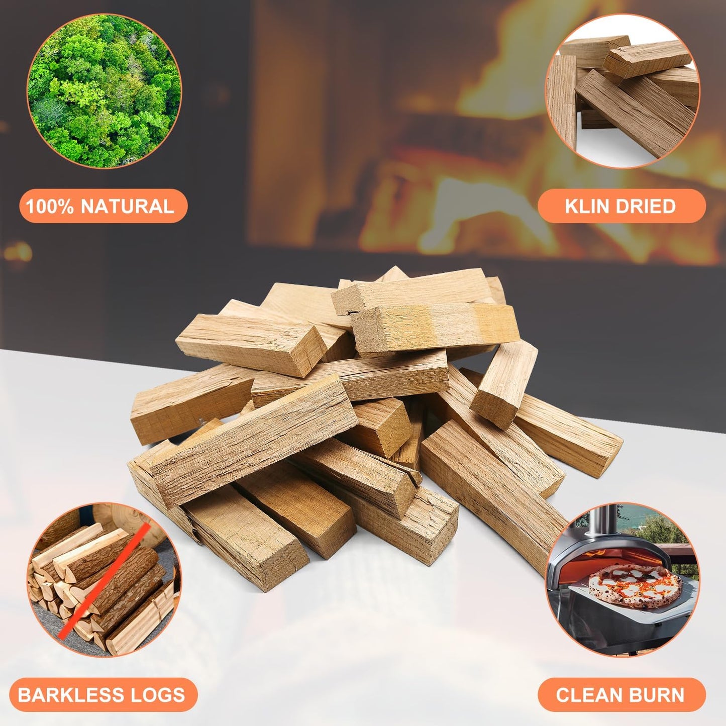 Kiln-Dried Oak Wood for Pizza Ovens, 8-Inch Barkless Logs, Ideal for Ooni, Gozney, Solo Stove, and Other Wood-Fired Pizza Ovens- Approx. 15lbs