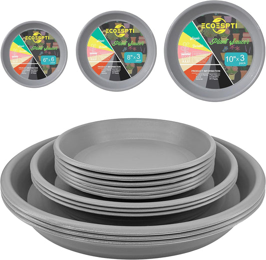 12Pcs Colourful Plant Saucer, 6 8 10 Inch Durable Plastic Plant Tray, Round Plant Pot Saucers, Drip Tray for Indoor and Outdoor Garden, Light Gray