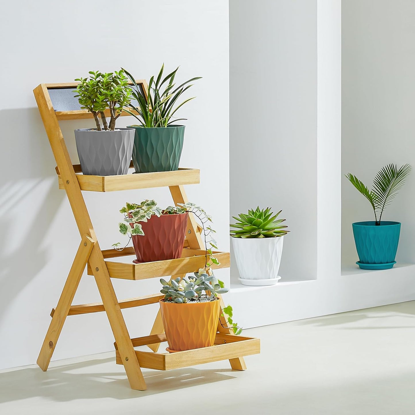 FaithLand 6-Pack 6-Inch Plastic Plant Pots with Saucers | Thickened PP Material, Modern Wave Texture, Enhanced Drainage for Indoor/Outdoor Garden Plants | Multicolor Value Set