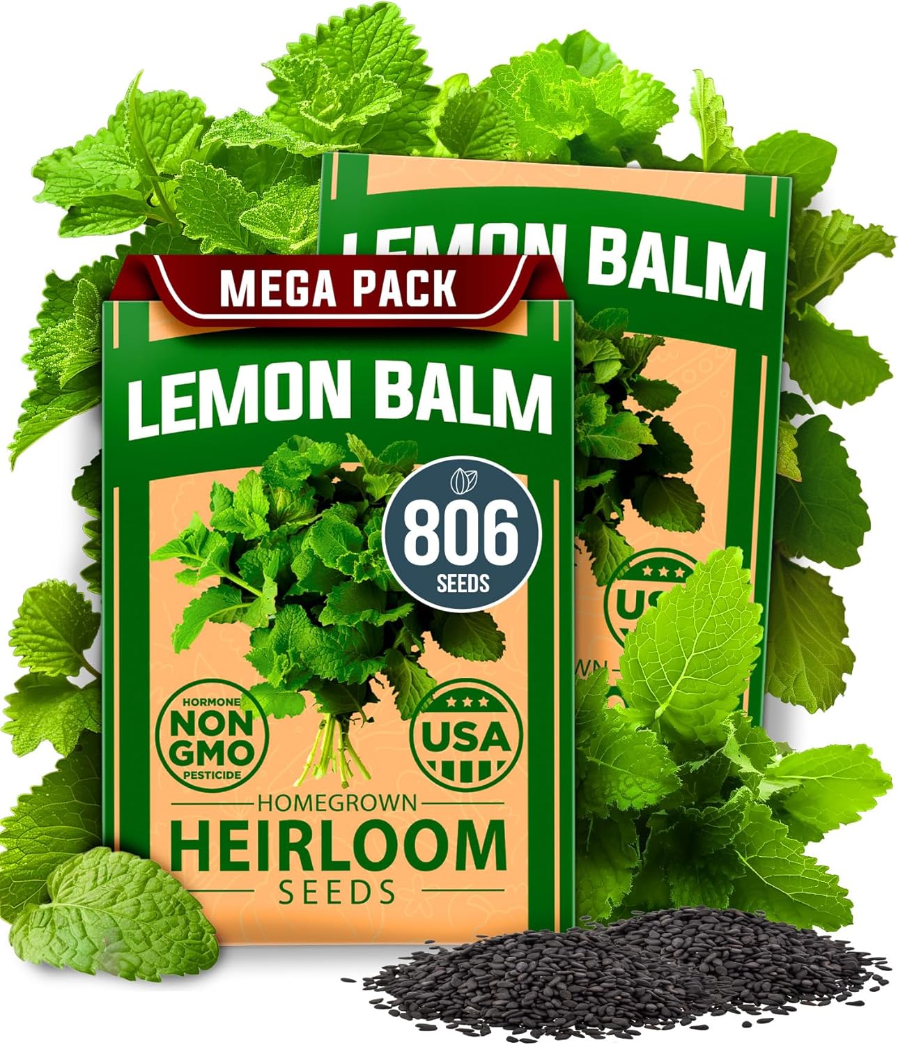 HOME GROWN Lemon Balm Seeds– 806 𝗡𝗢𝗡-𝗚𝗠𝗢 Heirloom Seeds for Planting – Melissa officinalis Herb for Tea, Garden, Indoor or Outdoor Growing–Plant for Pots, Beds & Hydroponics(Melissa officinalis)