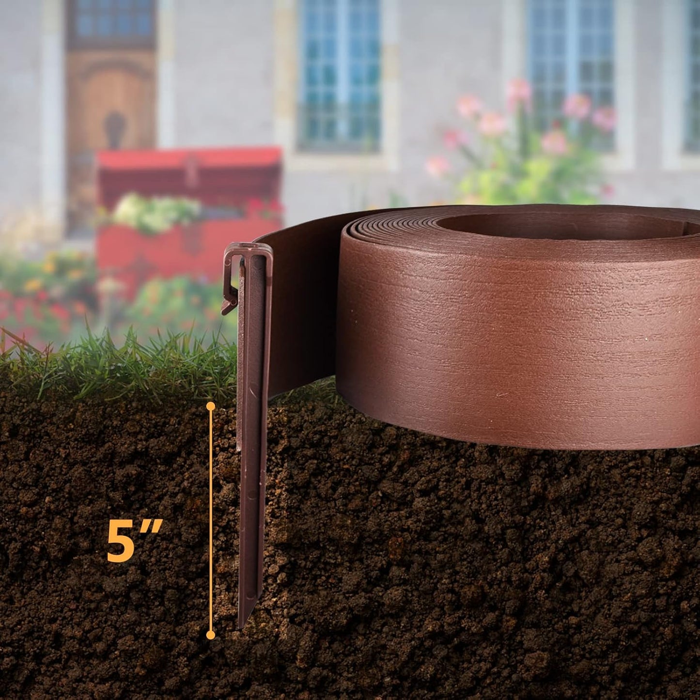 Landscape Edging Kit, Include 4 Inch High 120 Feet Length Terrace Board, 60 Durable Spikes，Professional Edging Pruning Shear, Brown