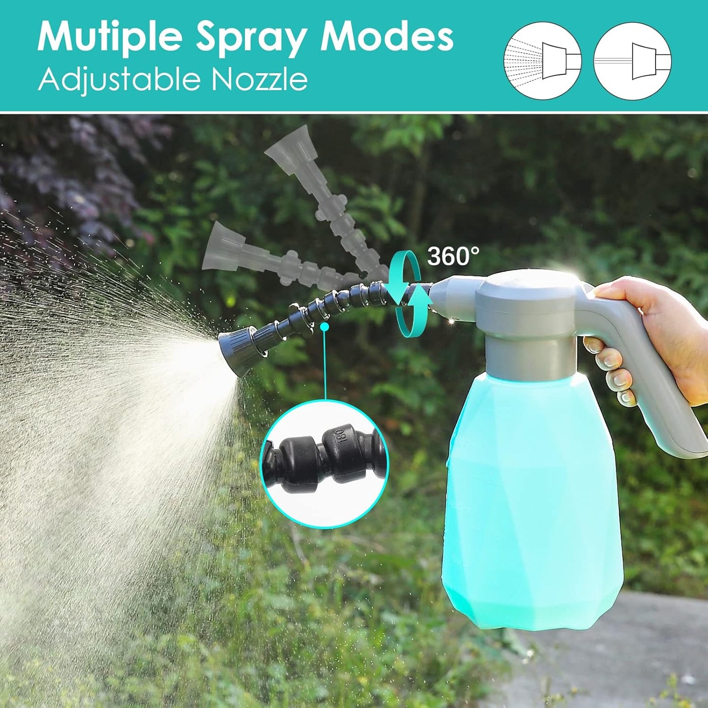 0.5 Gallon Electric Spray Bottle Plant Mister for Indoor/Outdoor Plants, 2L Automatic Watering Can Rechargeable Battery Powered Sprayer with Adjustable Spout for Garden, Fertilizing, Cleaning